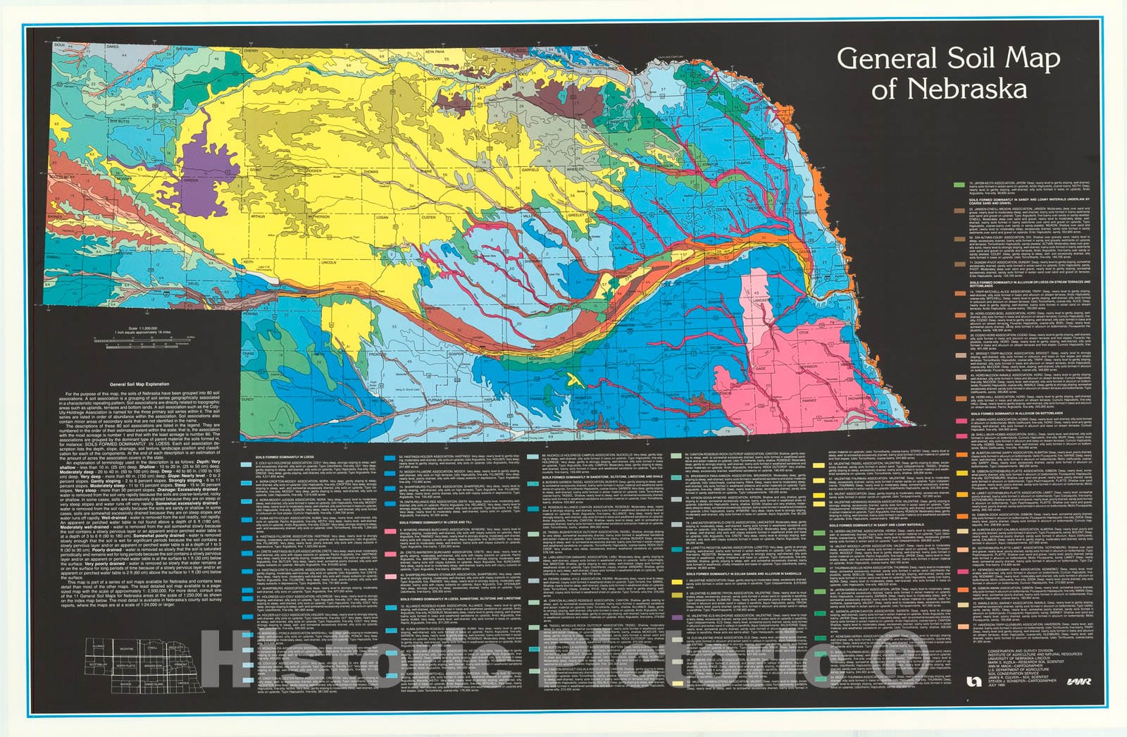 Map : General Soil Map of Nebraska, 1990 Cartography Wall Art :