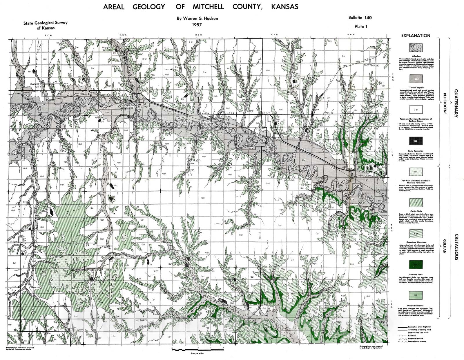 Map : Areal geology of Mitchell County, Kansas, 1957, 1959 Cartography Wall Art :