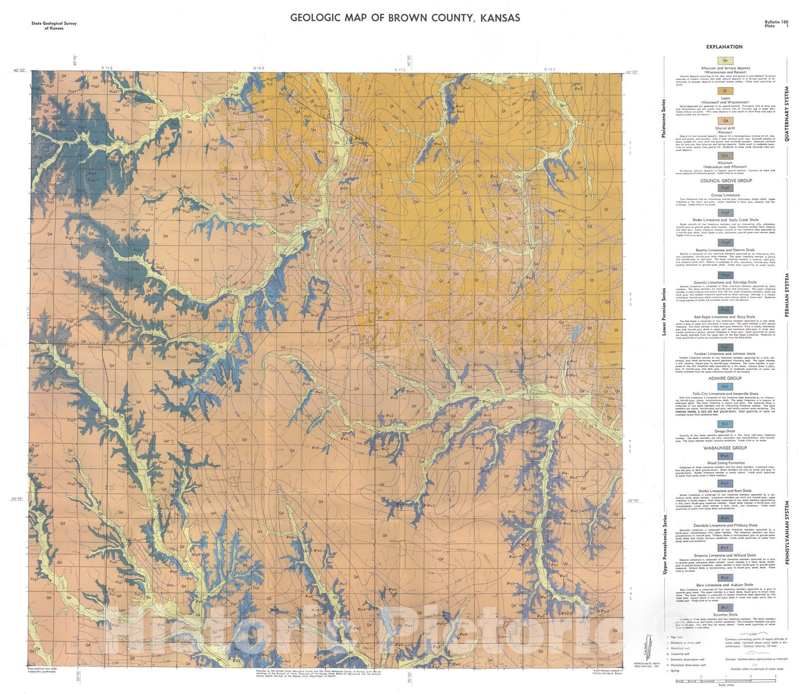 Map : Geologic map of Brown County, Kansas, 1967 Cartography Wall Art :
