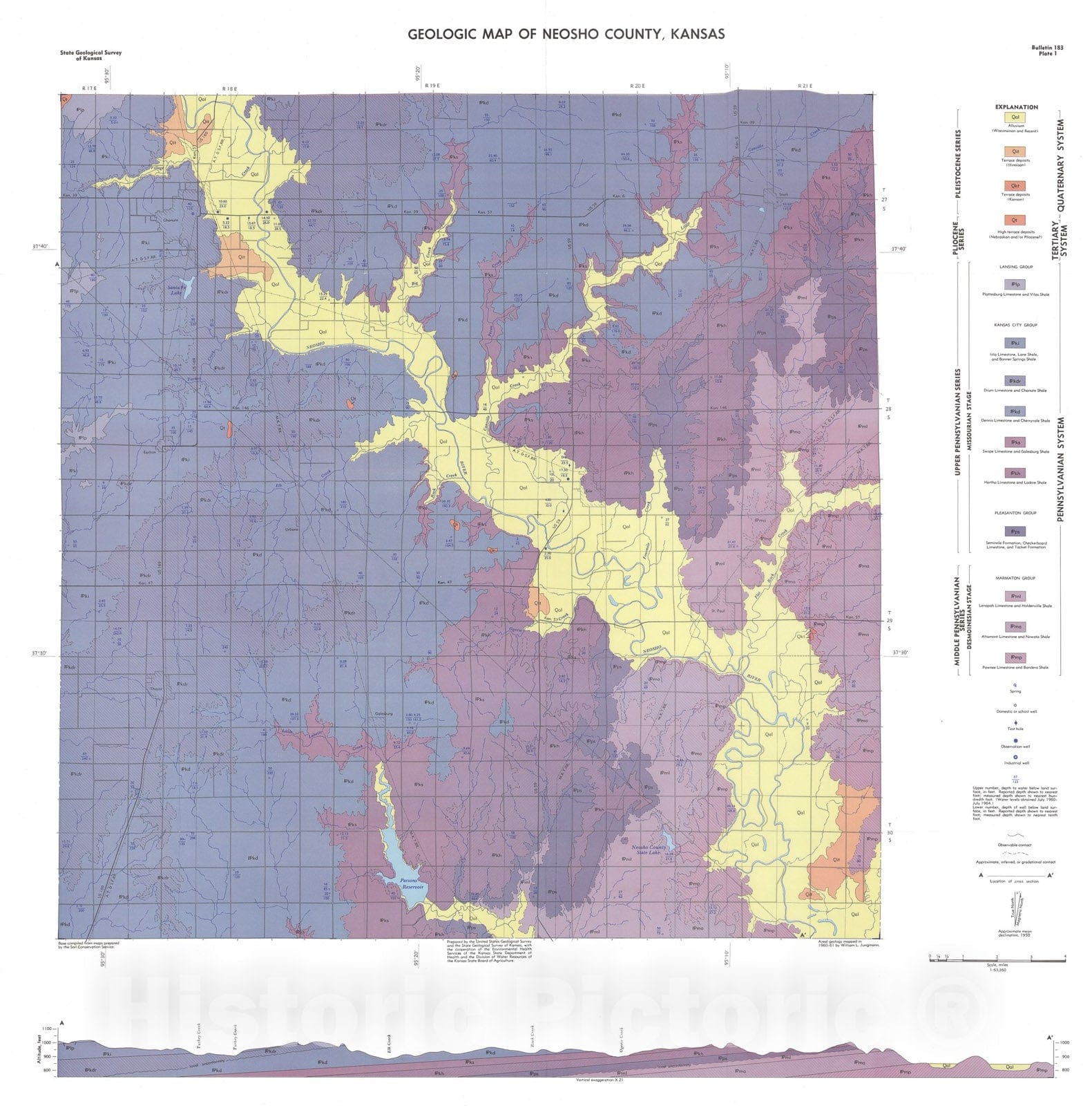 Map : Geologic map of Neosho County, Kansas, 1966 Cartography Wall Art :