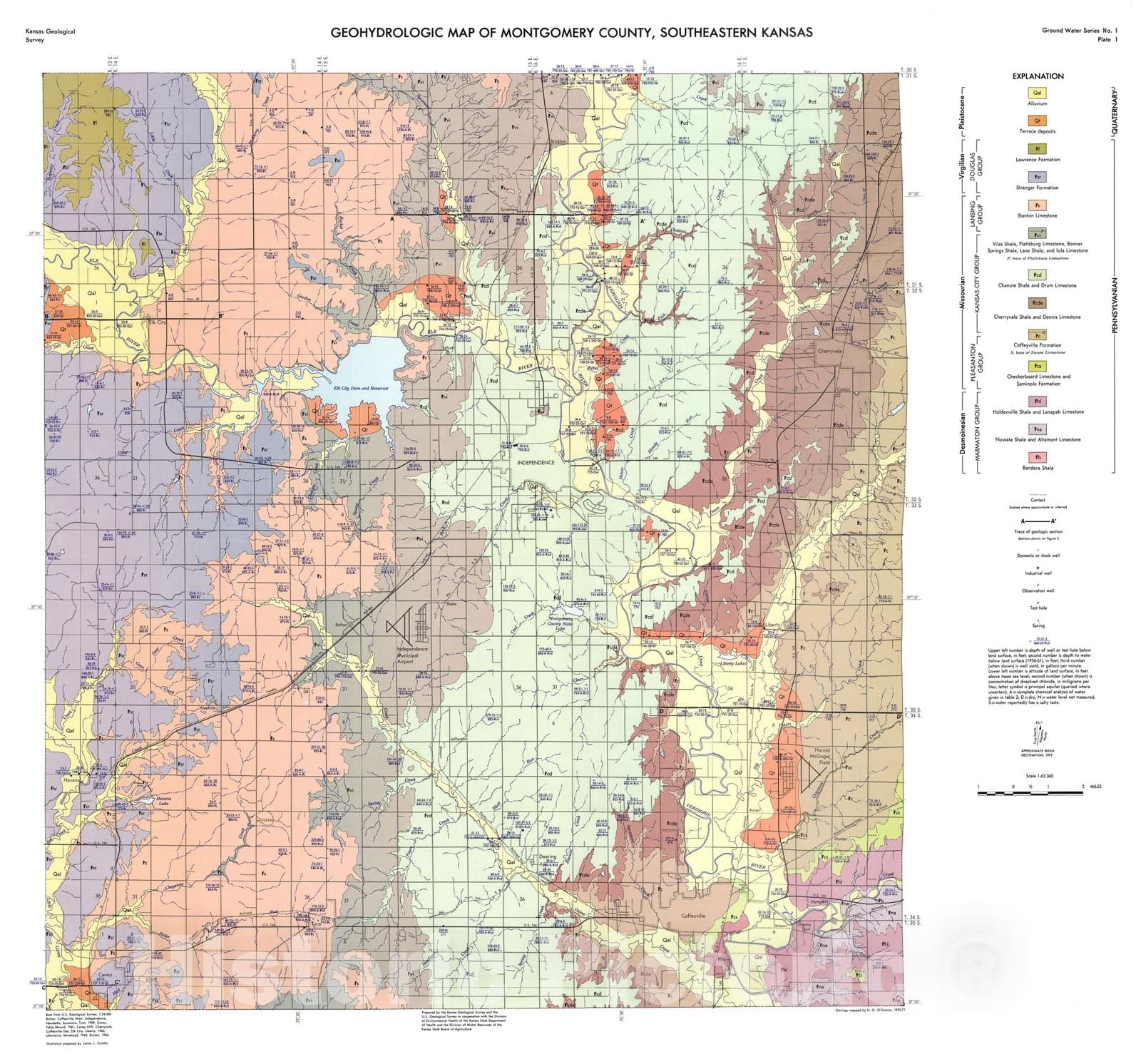 Map : Geohydrologic map of Montgomery county, southeastern Kansas, 1974 Cartography Wall Art :