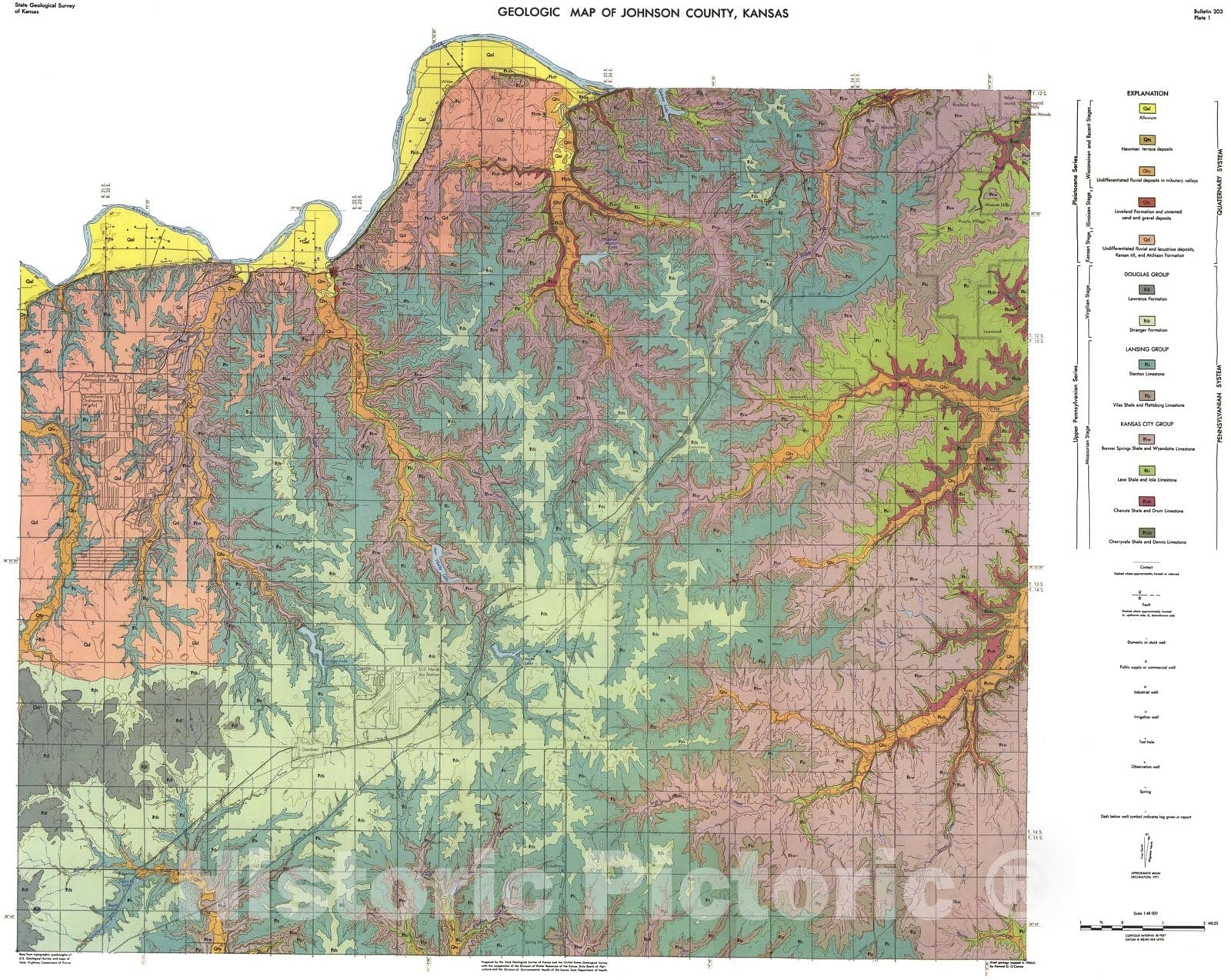 Map : Geologic map of Johnson County, Kansas, 1971 Cartography Wall Art :