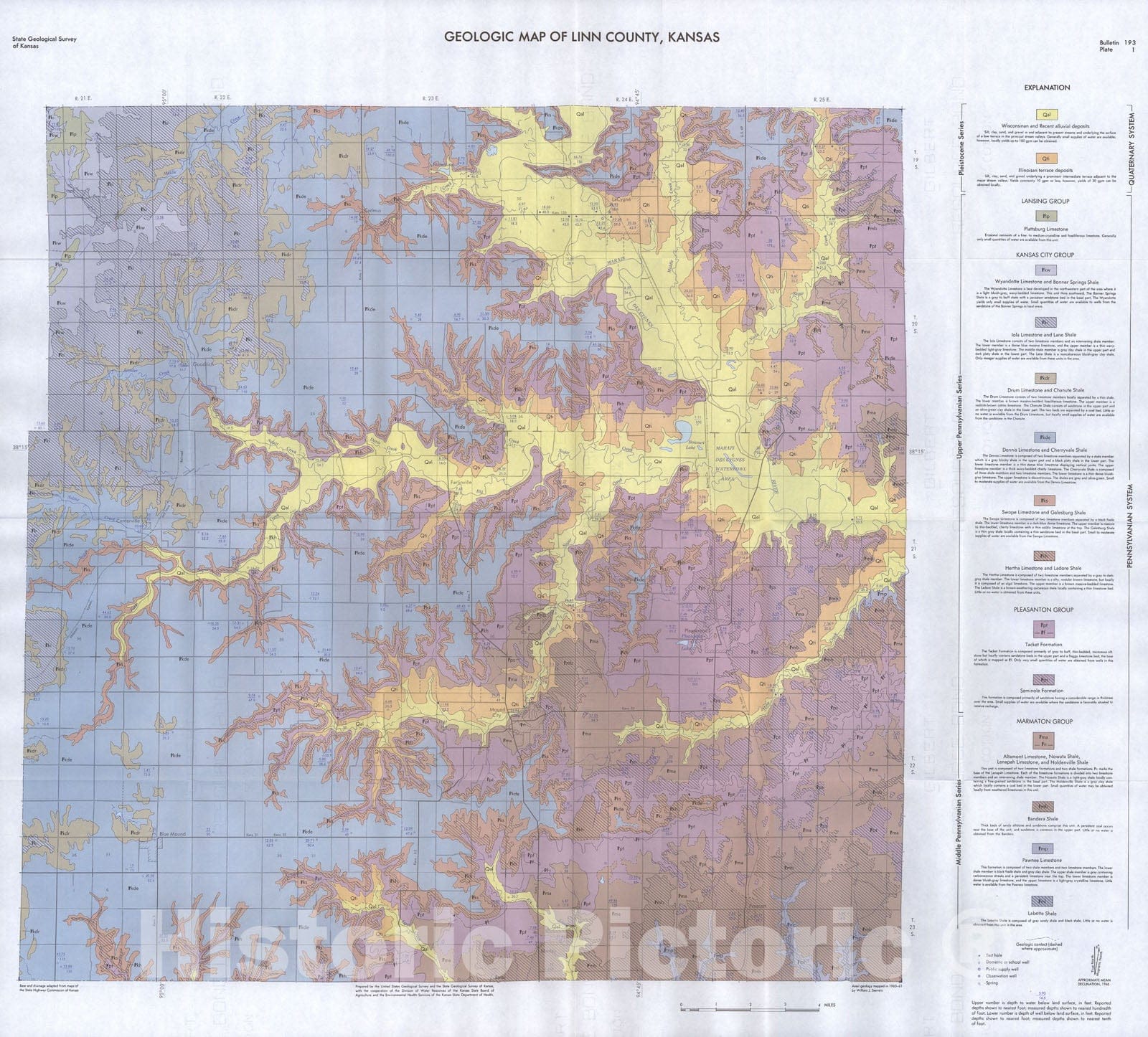 Map : Geologic map of Linn County, Kansas, 1969 Cartography Wall Art :