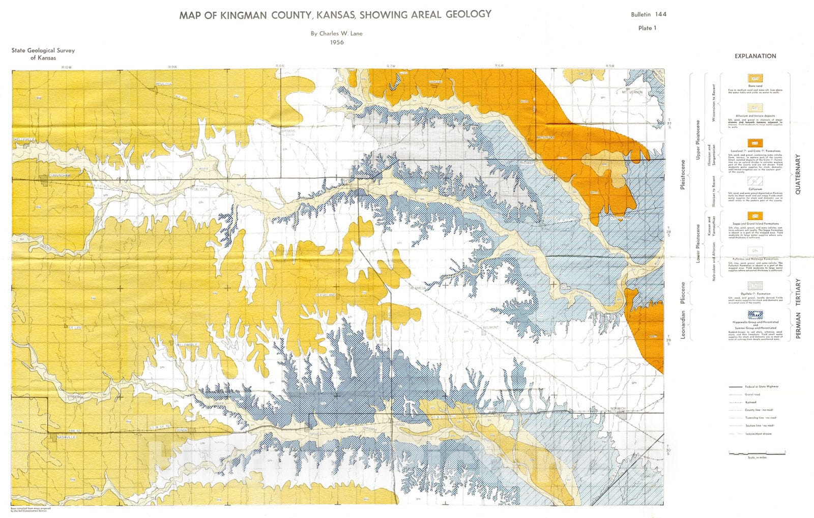 Map : Map of Kingman County, Kansas, showing areal geology, 1956, 1960 Cartography Wall Art :