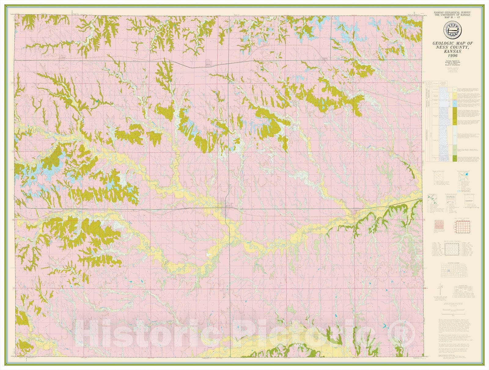 Map : Geologic map of Ness County, Kansas, 1996 Cartography Wall Art :
