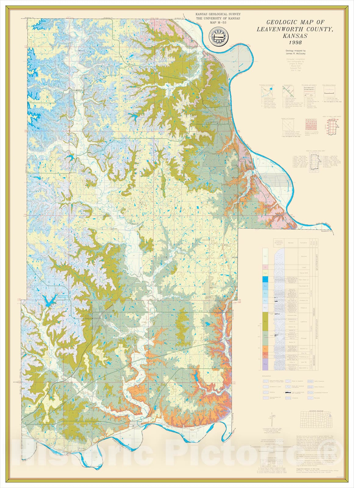 Map : Geologic map of Leavenworth County, Kansas, 1998 Cartography Wall Art :