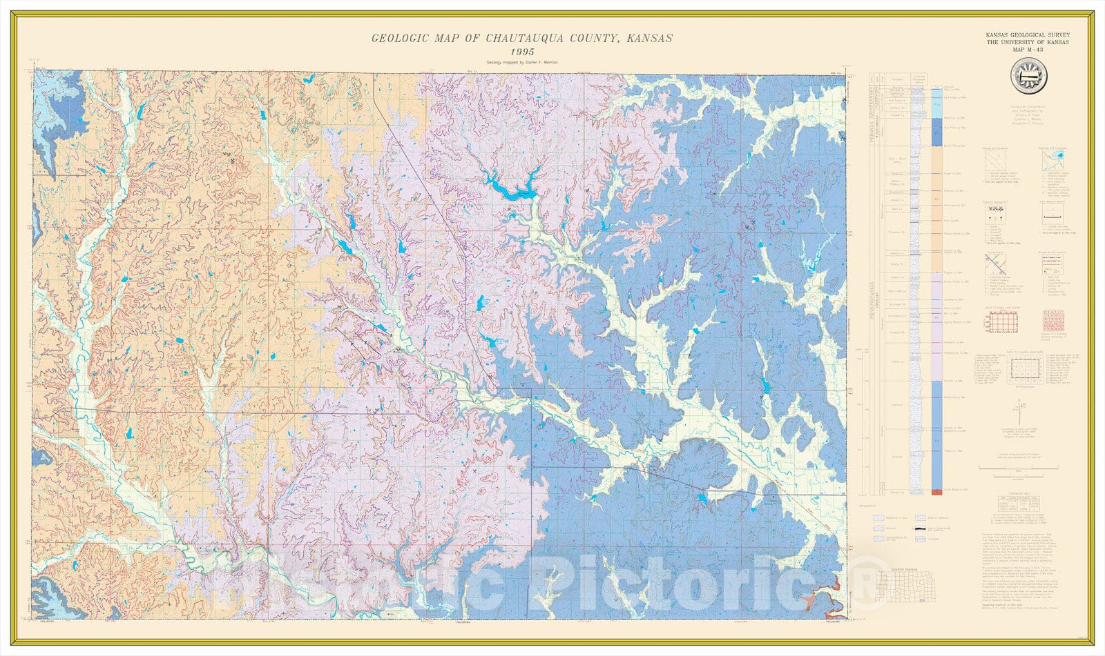 Map : Geologic map of Chautauqua County, Kansas, 1995 Cartography Wall Art :