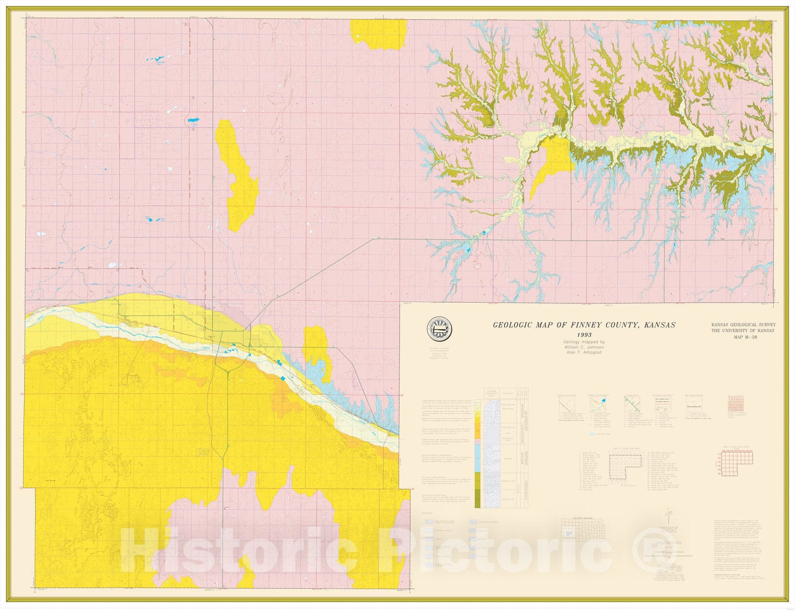 Map : Geologic map of Finney County, Kansas , 1993 Cartography Wall Art :