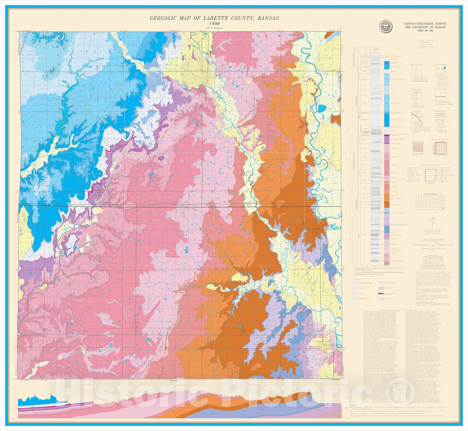 Map : Geologic map of Labette County, Kansas, 1998 Cartography Wall Art :