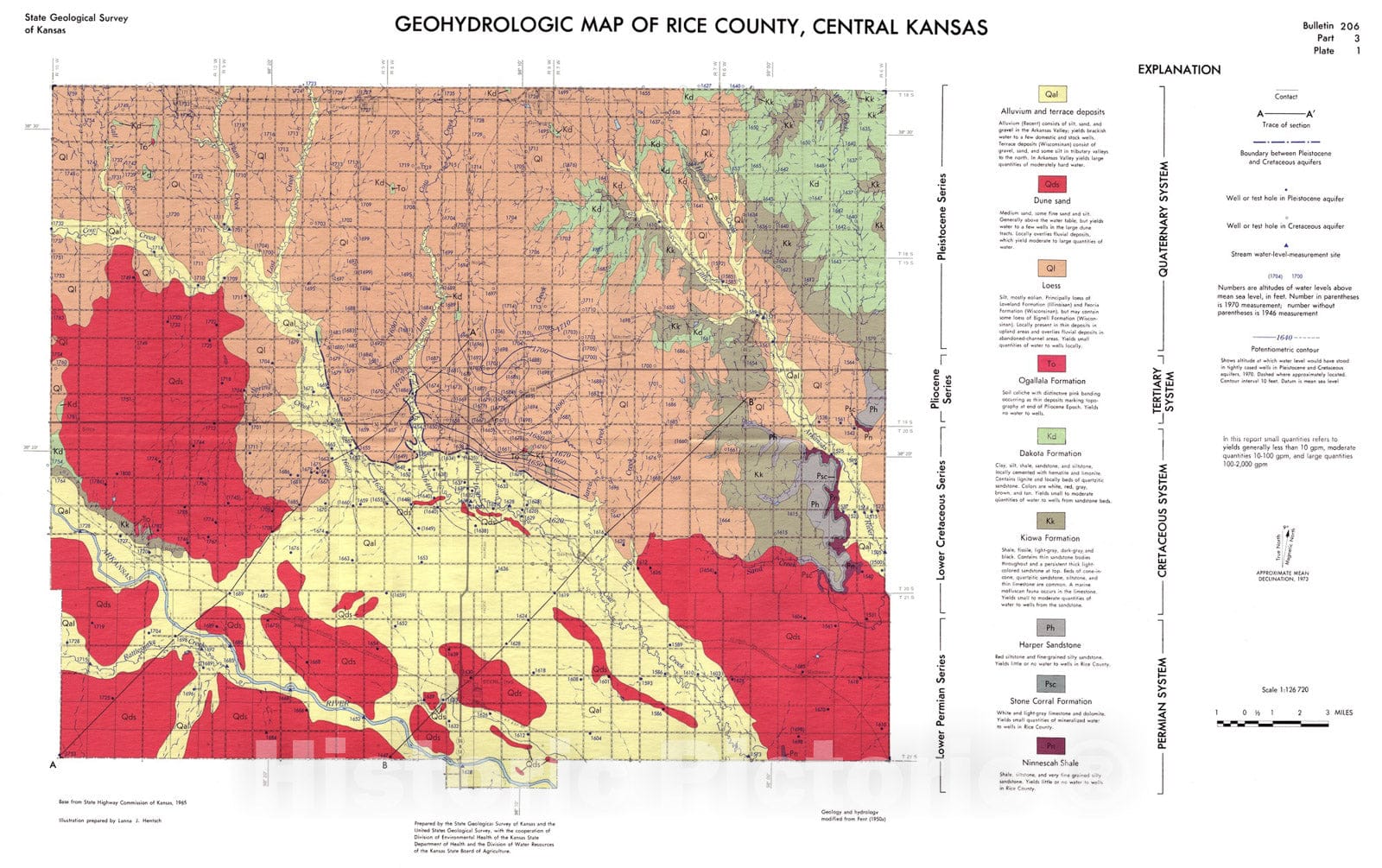 Map : Geohydrologic map of Rice County, central Kansas, 1974 Cartography Wall Art :