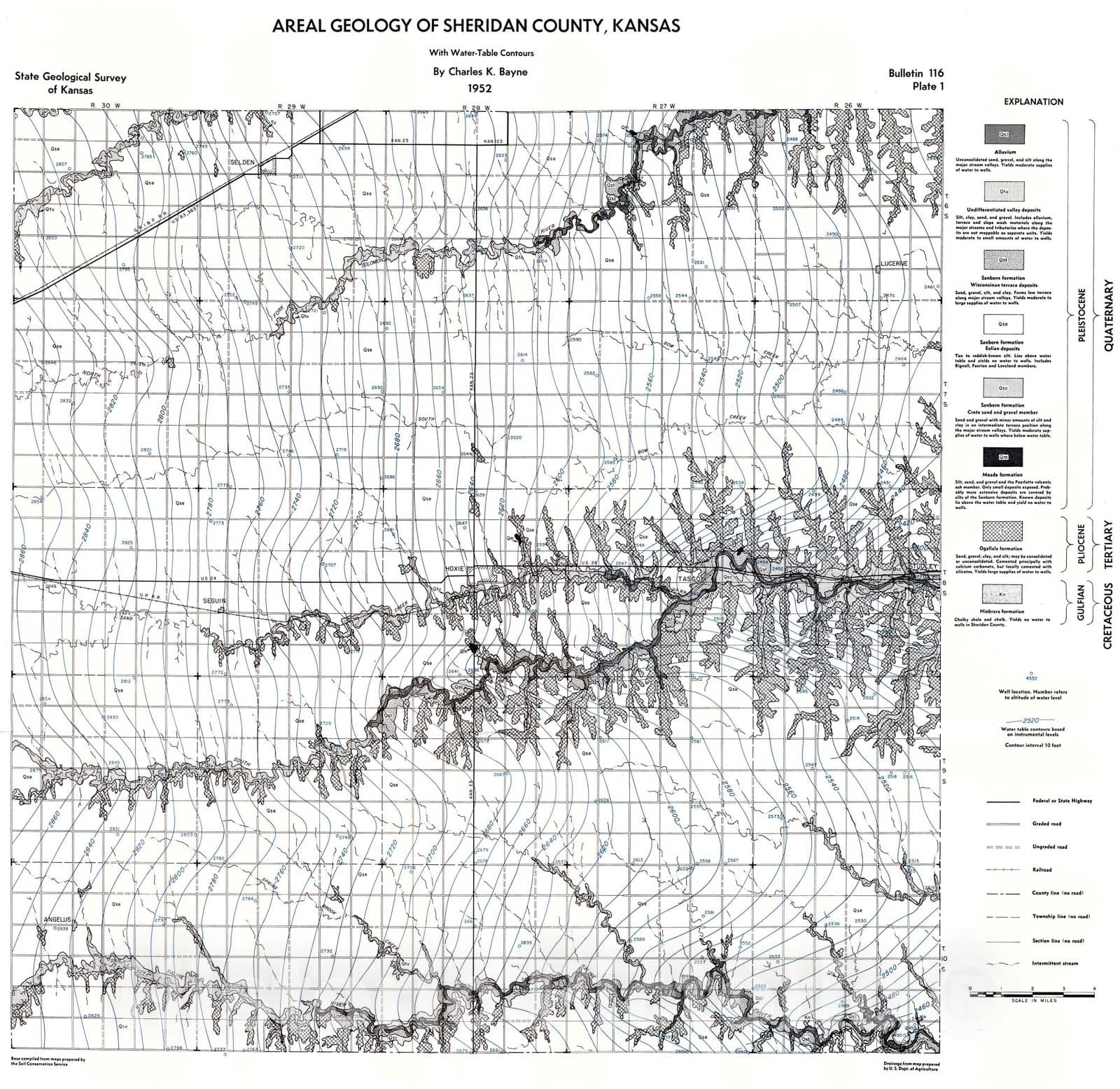 Map : Creal geology of Sheridan county, Kansas with water-table contours, 1952, 1956 Cartography Wall Art :