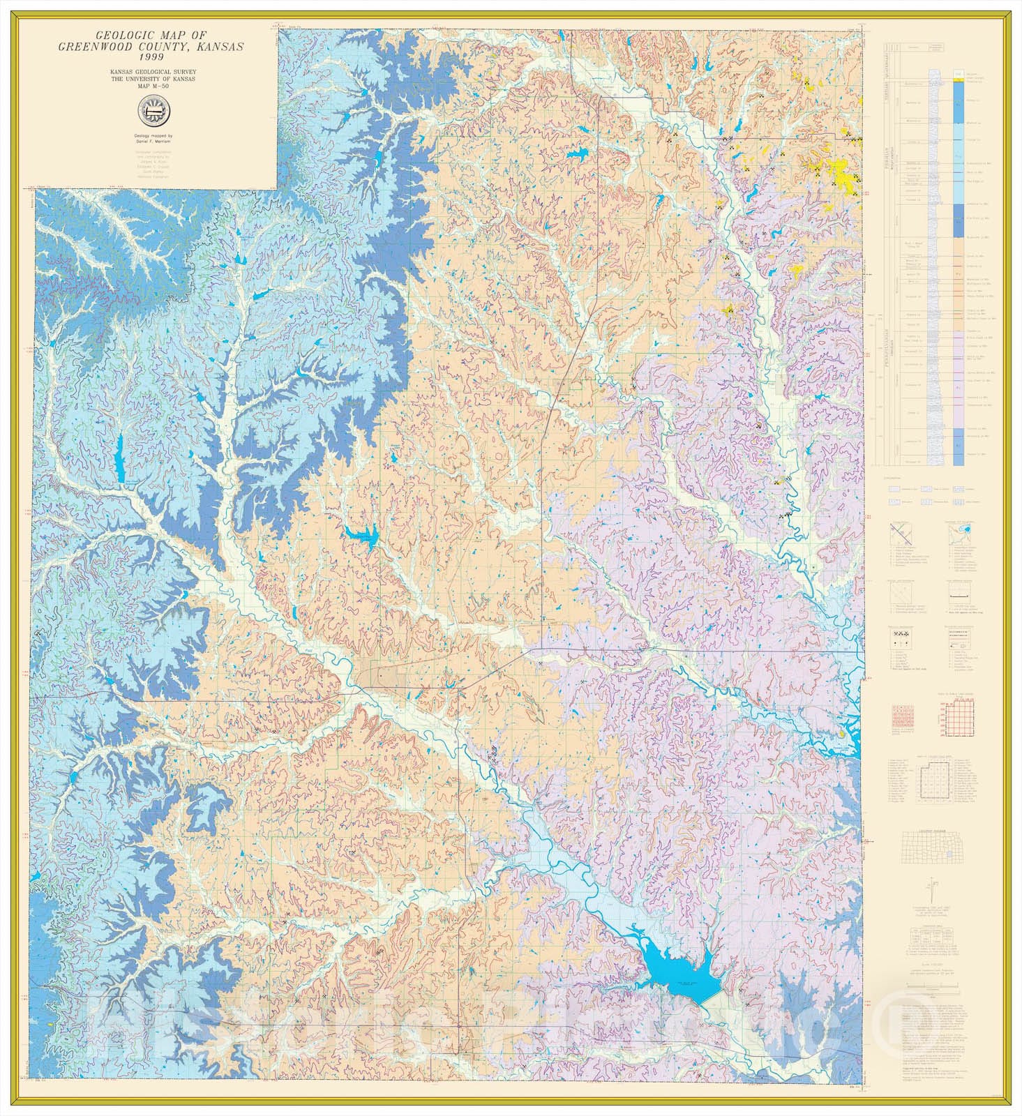 Map : Geologic map of Greenwood County, Kansas, 1999 Cartography Wall Art :