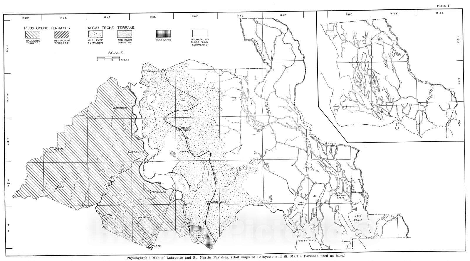 Map : Geology of Lafayette and St. Martin Parishes, 1933 Cartography Wall Art :