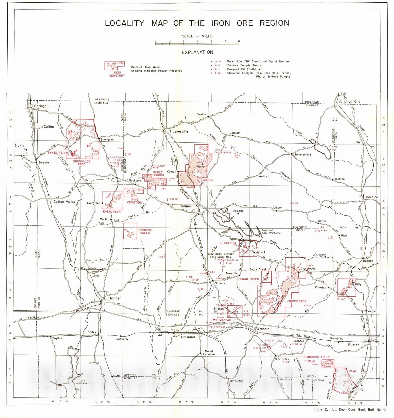 Map : Iron ore of central North Louisiana, 1964 Cartography Wall Art :