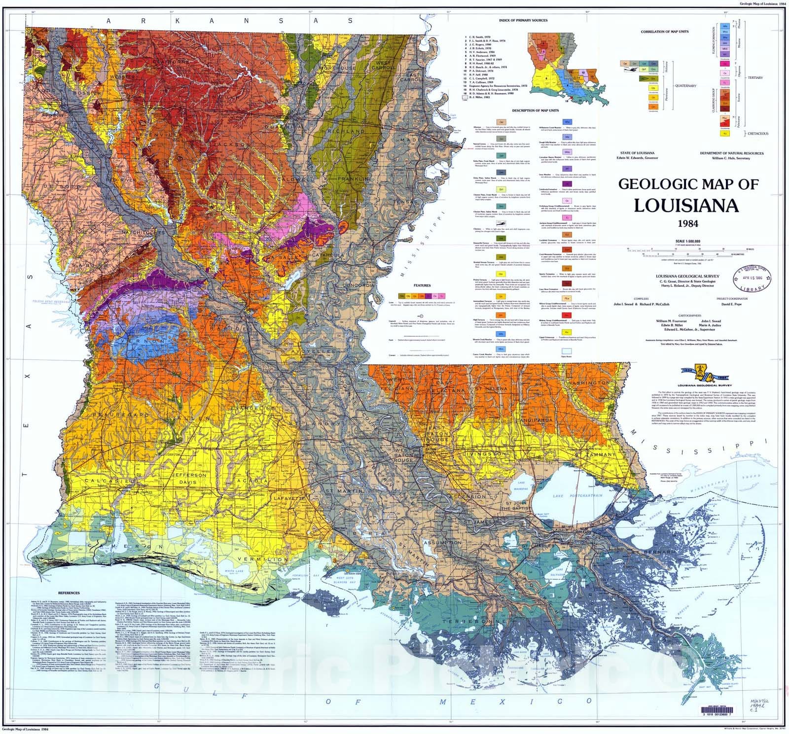 Map : Geologic map of Louisiana, 1984 Cartography Wall Art :