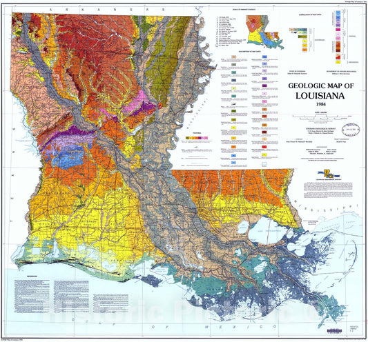 Map : Geologic map of Louisiana, 1984 Cartography Wall Art :