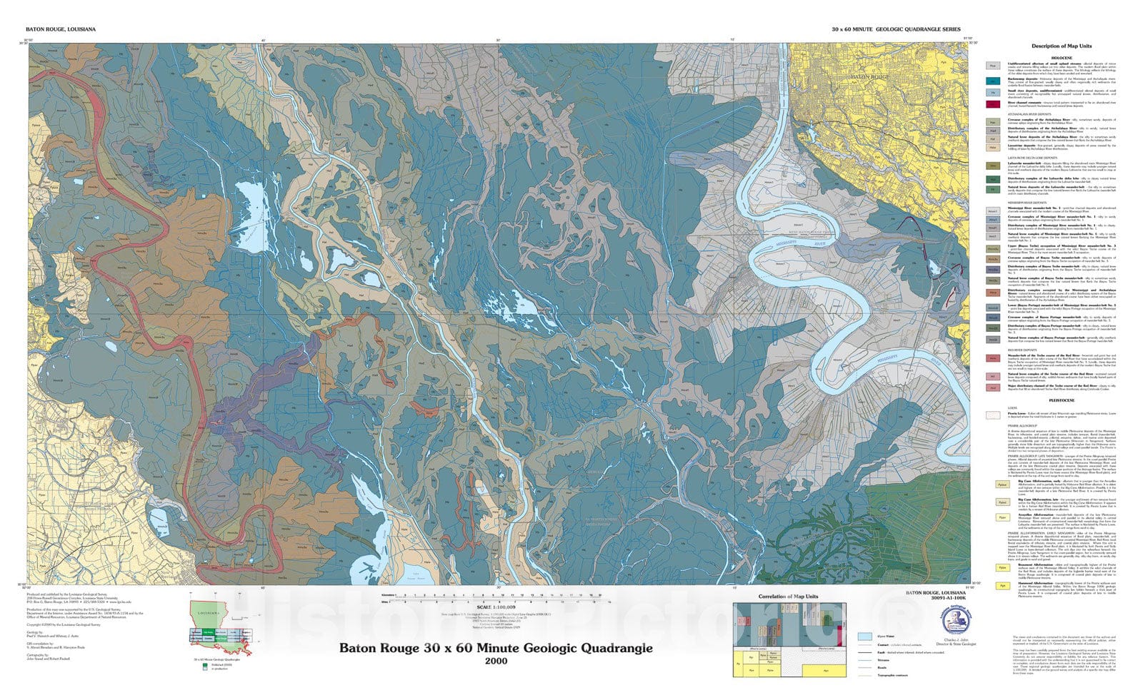 Map : Baton Rouge thirty x sixty minute geologic quadrangle, 2000 Cartography Wall Art :