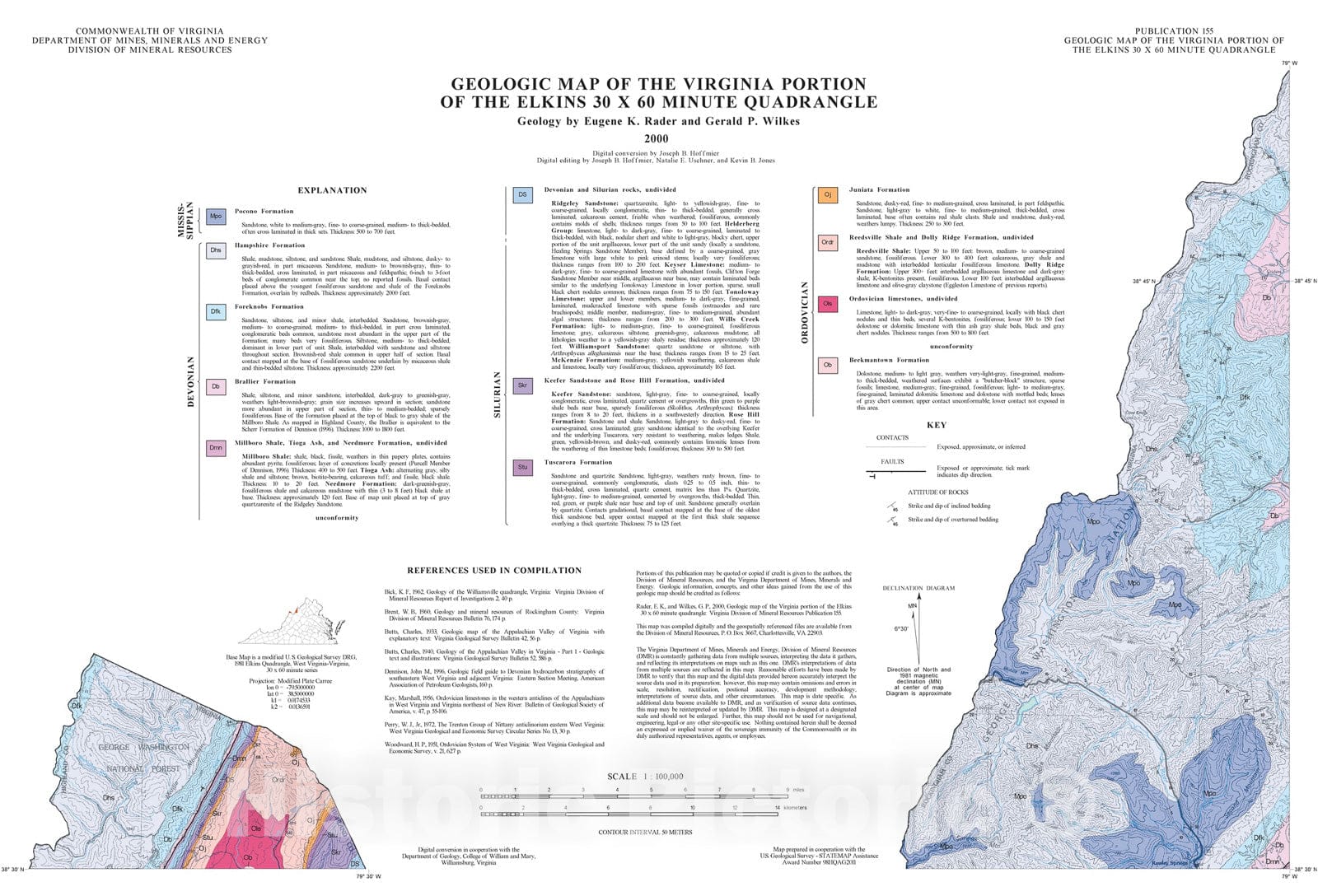 Map : Geologic map of the Virginia portion of Elkins thirty x sixty minute quadrangle, 2000 Cartography Wall Art :