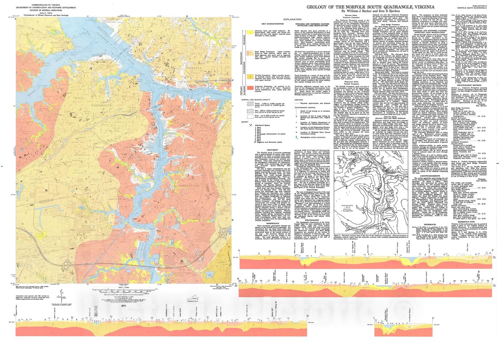 Map : Geology of the Norfolk South quadrangle, Virginia, 1978 Cartography Wall Art :