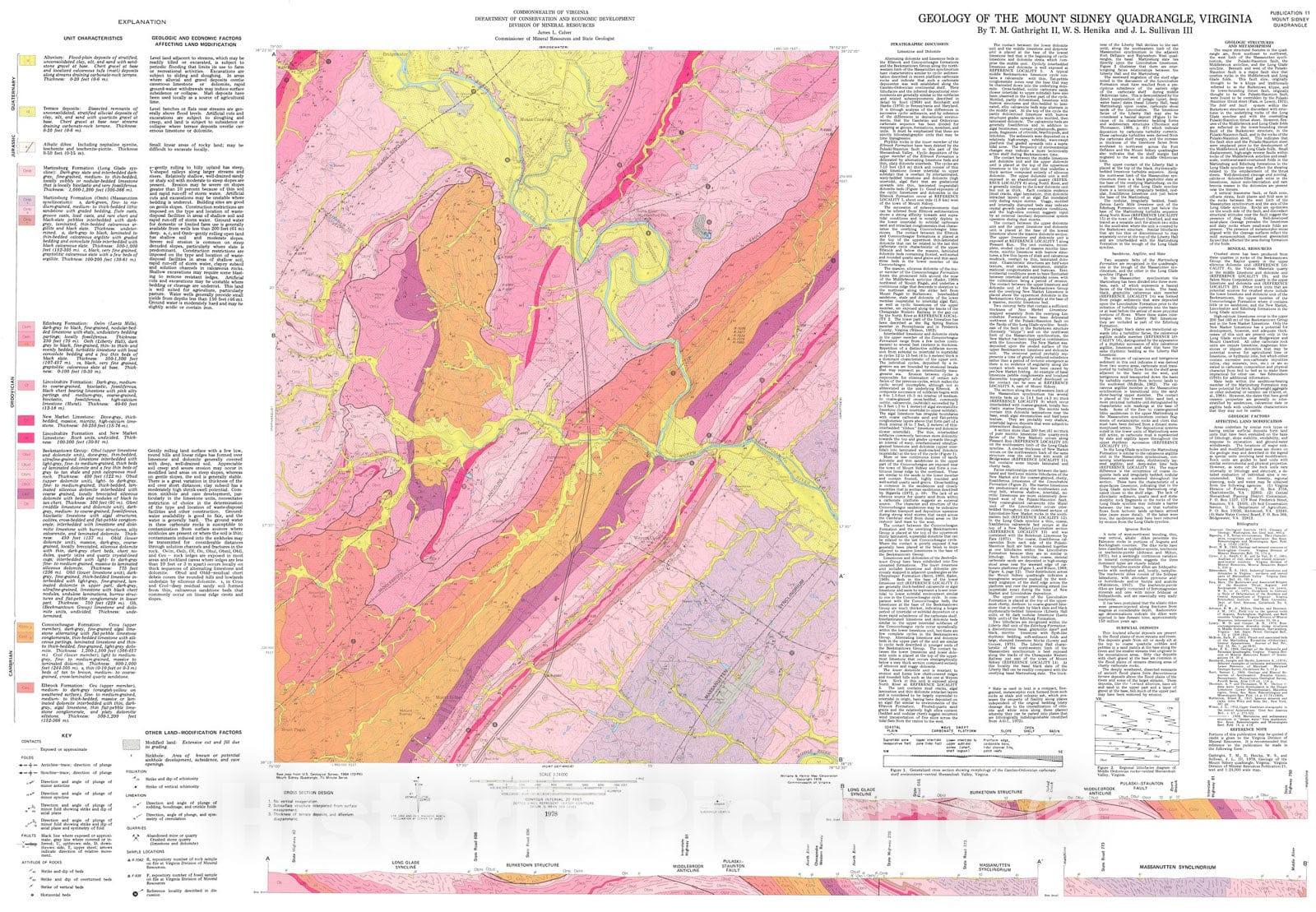Map : Geology of the Mount Sidney quadrangle, Virginia, 1978 Cartography Wall Art :