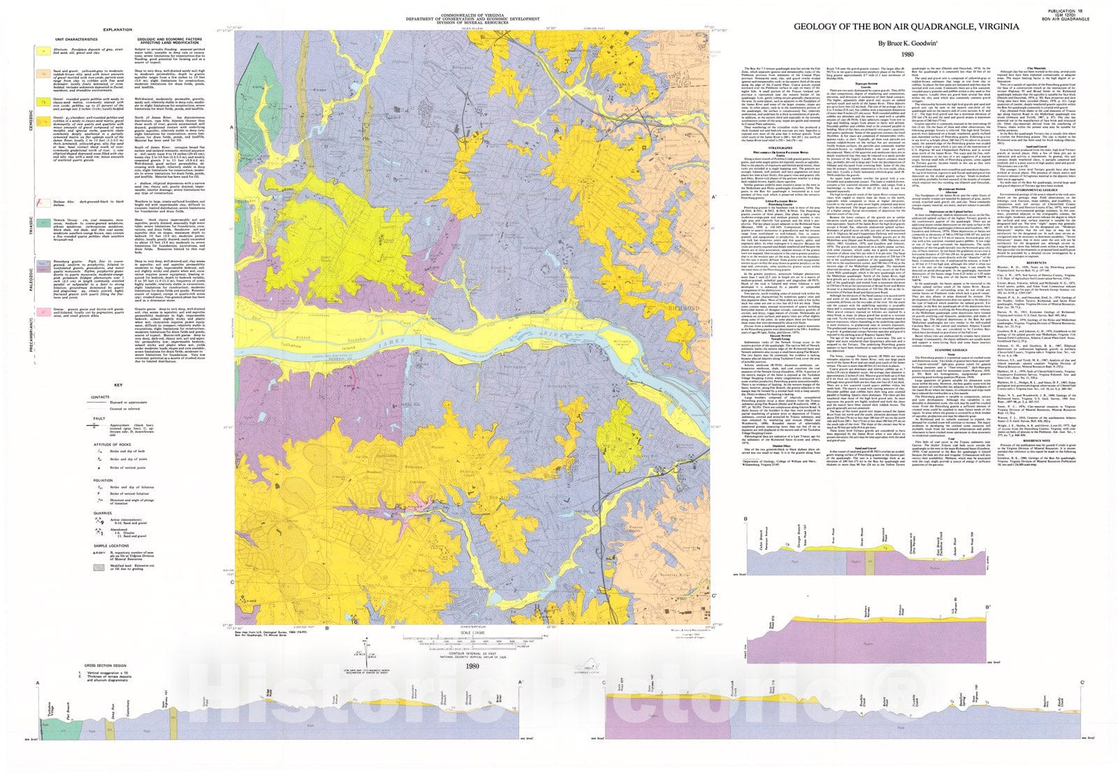 Map : Geology of the Bon Air quadrangle, Virginia, 1980 Cartography Wall Art :