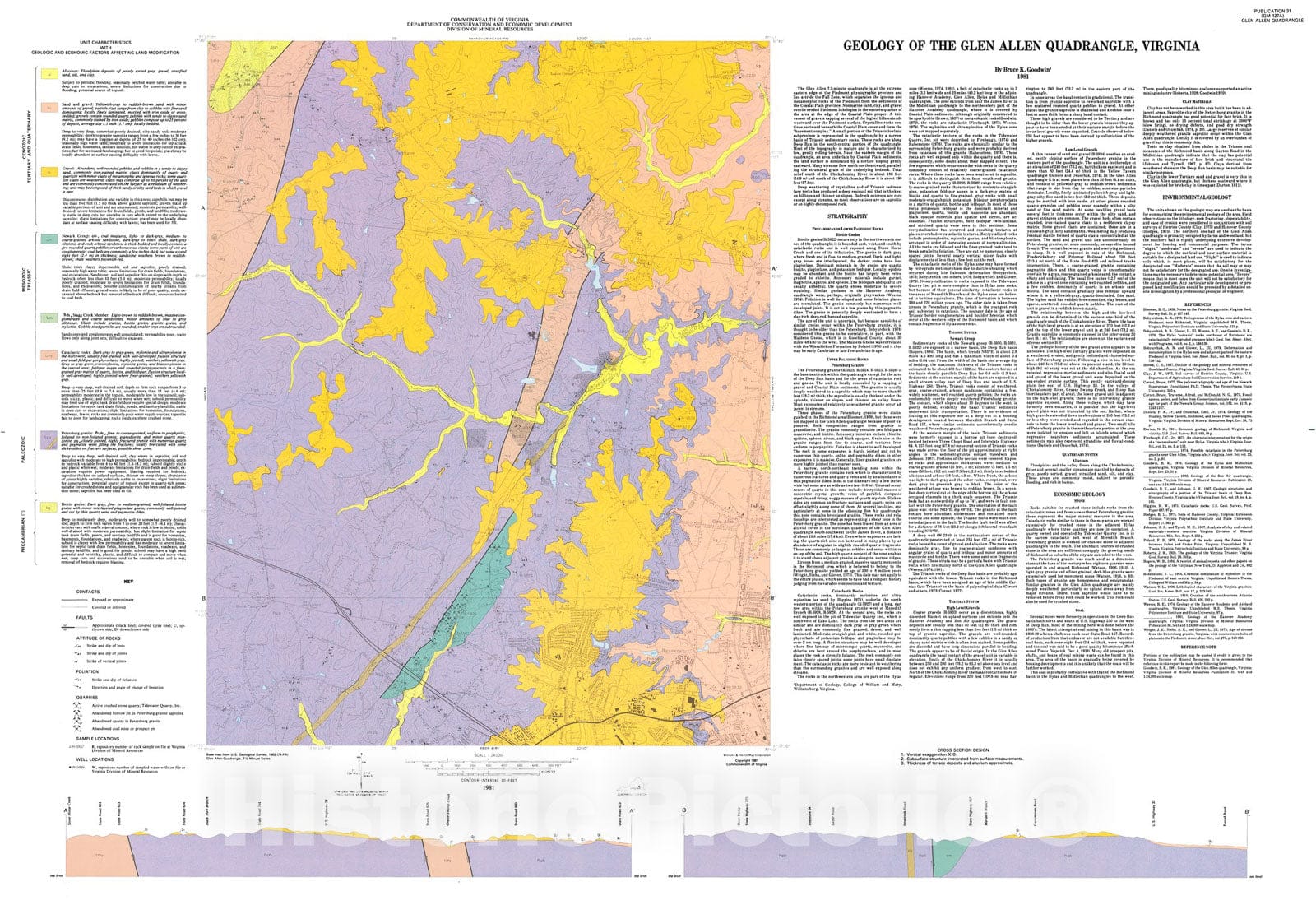 Map : Geology of the Glen Allen quadrangle, Virginia, 1981 Cartography Wall Art :