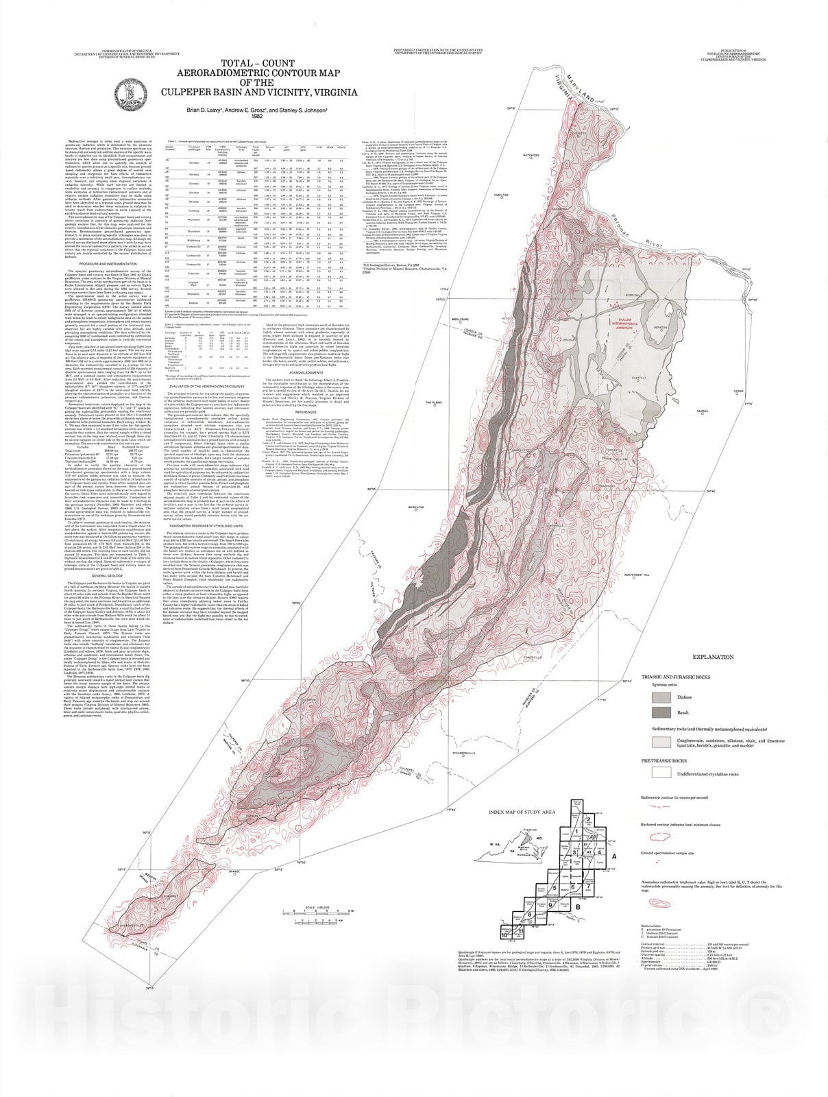 Map : Total-count aeroradiometric contour map of the Culpeper basin and vicinity, Virginia, 1982 Cartography Wall Art :