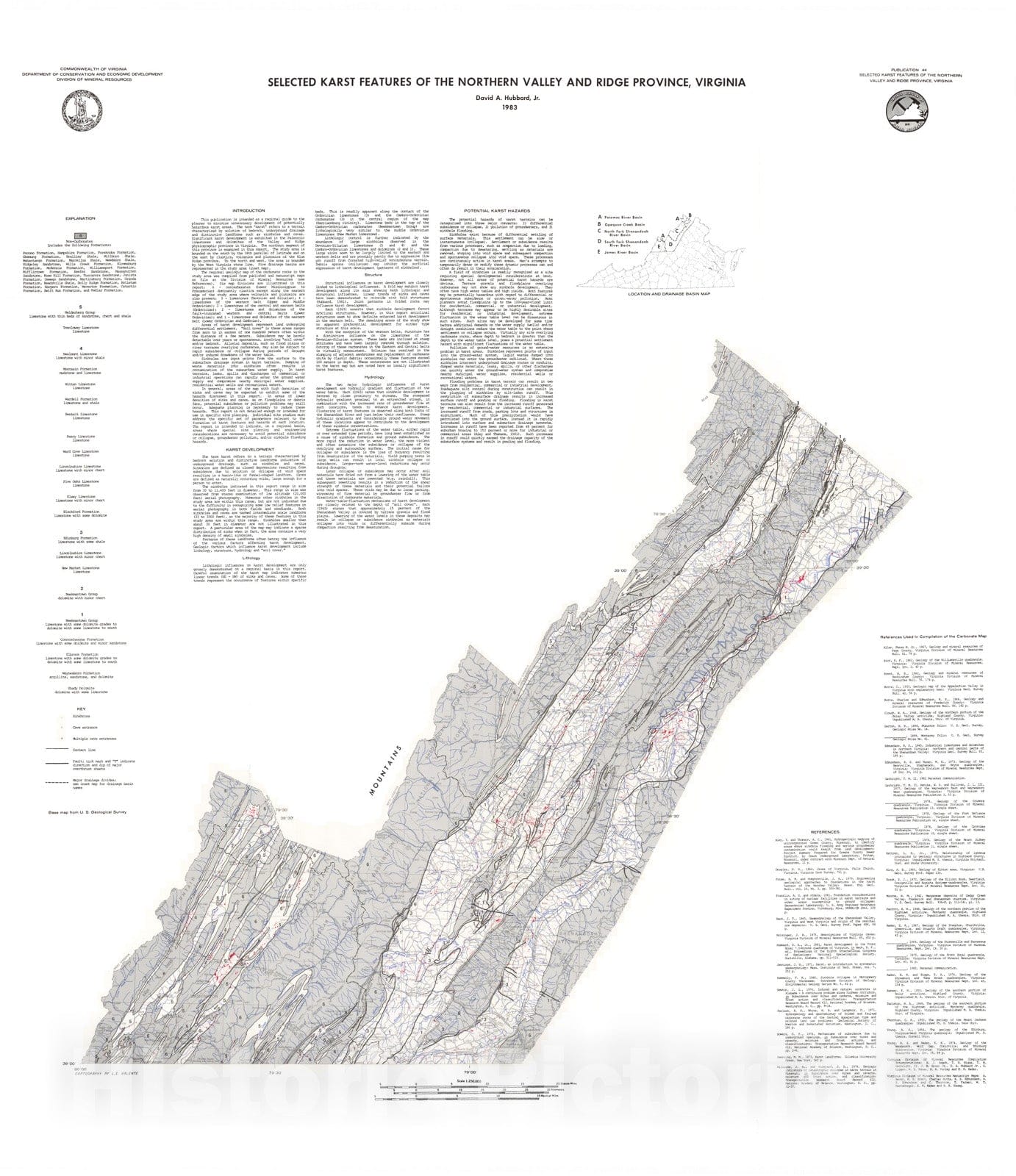 Map : Selected karst features of the Valley and Ridge province, Virginia, 1983 Cartography Wall Art :