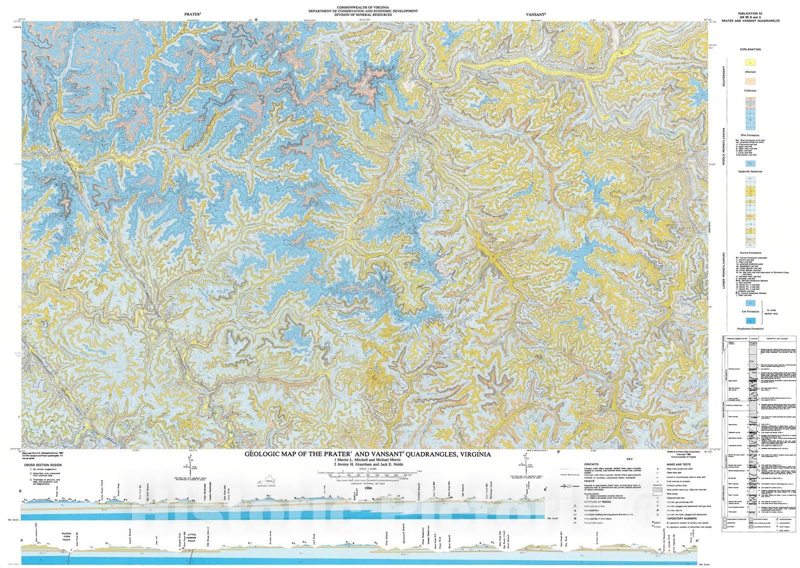 Map : Geology of the Prater and Vansant quadrangles, Virginia, 1984 Cartography Wall Art :