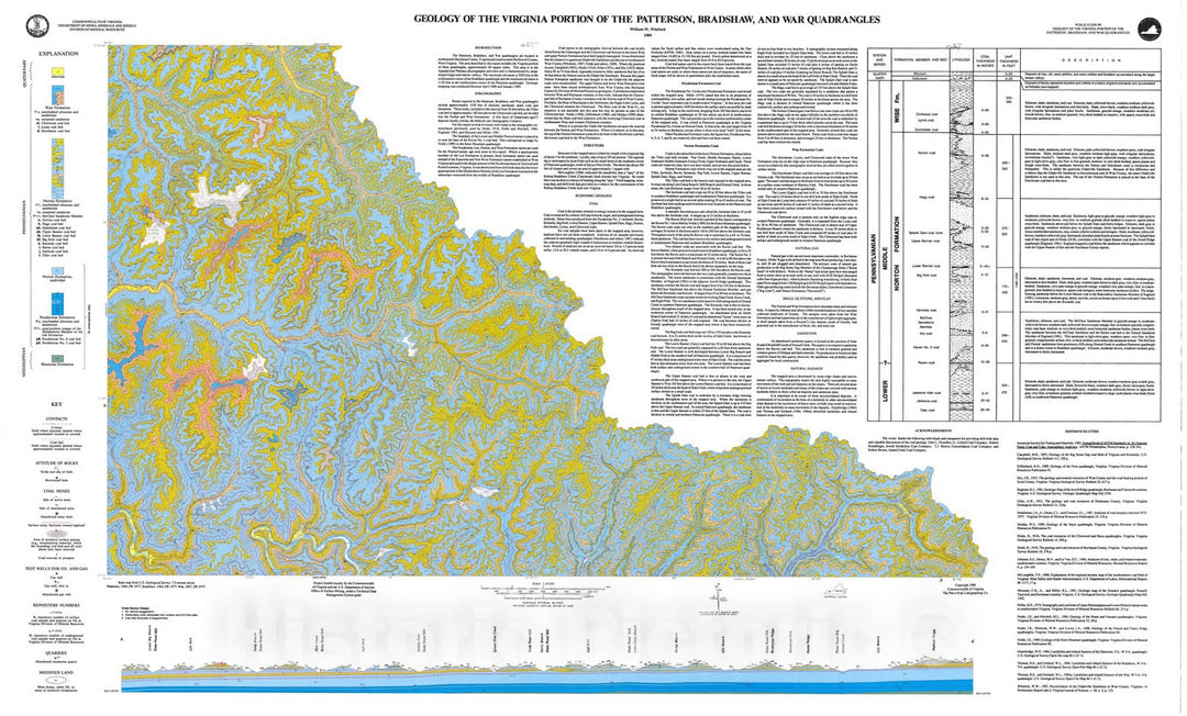 Map : Geology of the Virginia portion of the Patterson, Bradshaw, and War quadrangles, 1989 Cartography Wall Art :