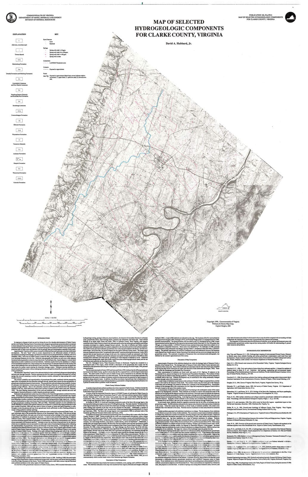 Map : Map of selected hydrogeologic components for Clarke County, Virginia, 1990 Cartography Wall Art :