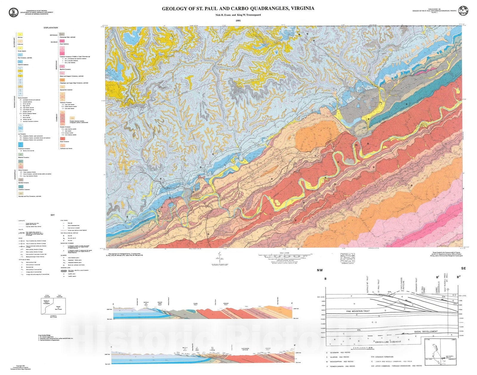 Map : Geology of the St. Paul and Carbo quadrangles, Virginia, 1991 Cartography Wall Art :
