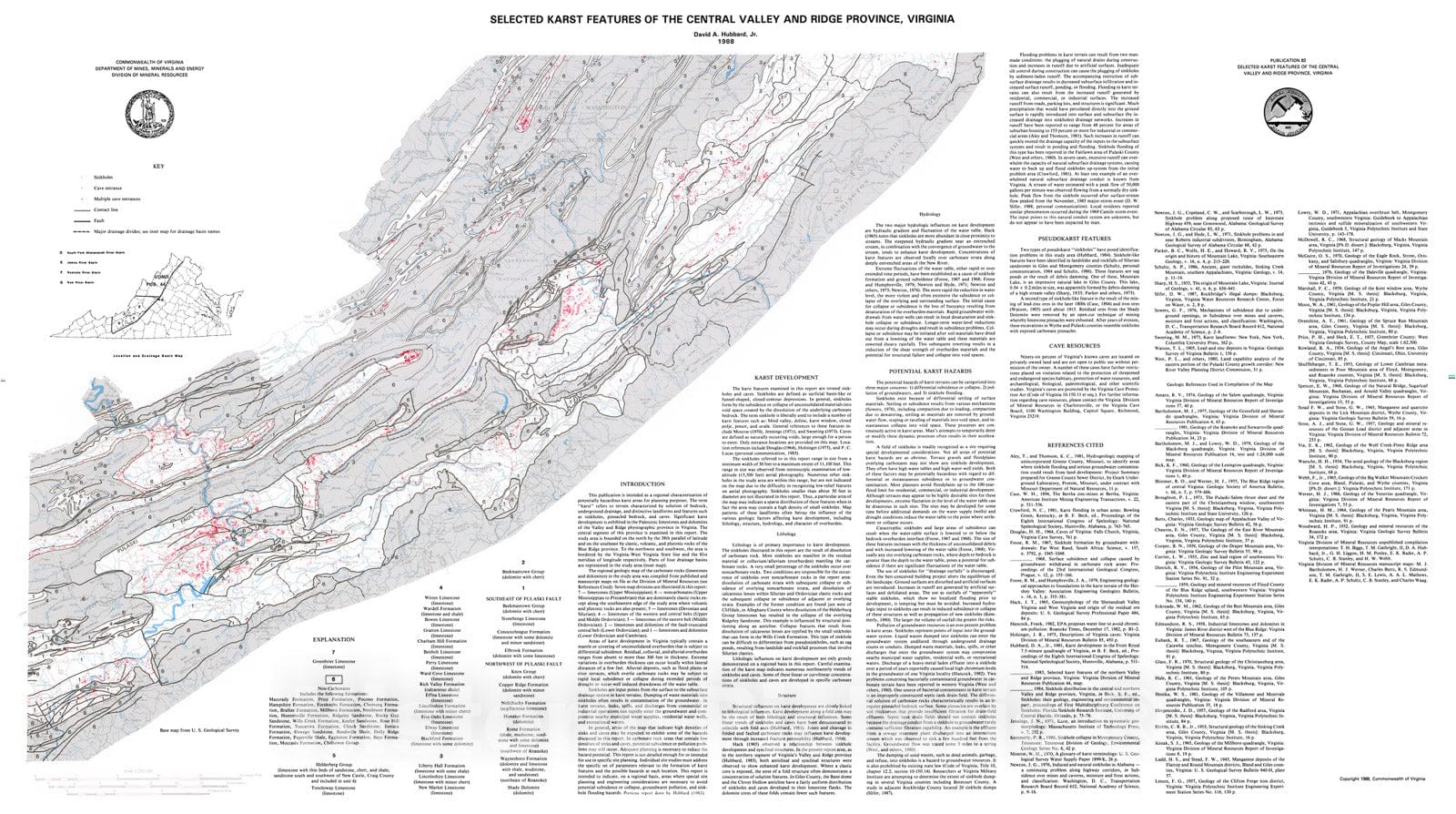 Map : Selected karst features of the central Valley and Ridge province, Virginia, 1988 Cartography Wall Art :