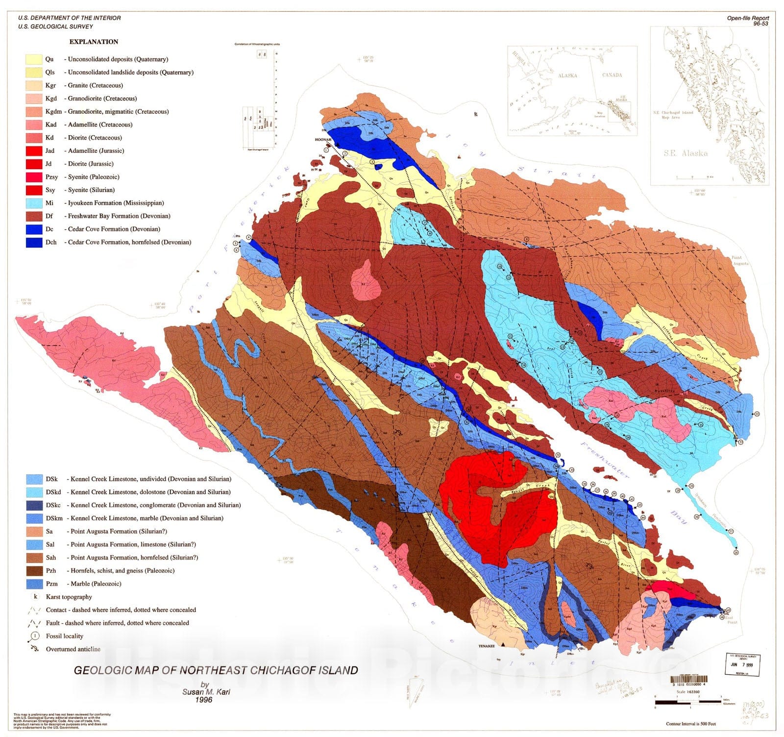 Map : Geologic map of northeast Chicagof Island [Alaska], 1996 Cartography Wall Art :
