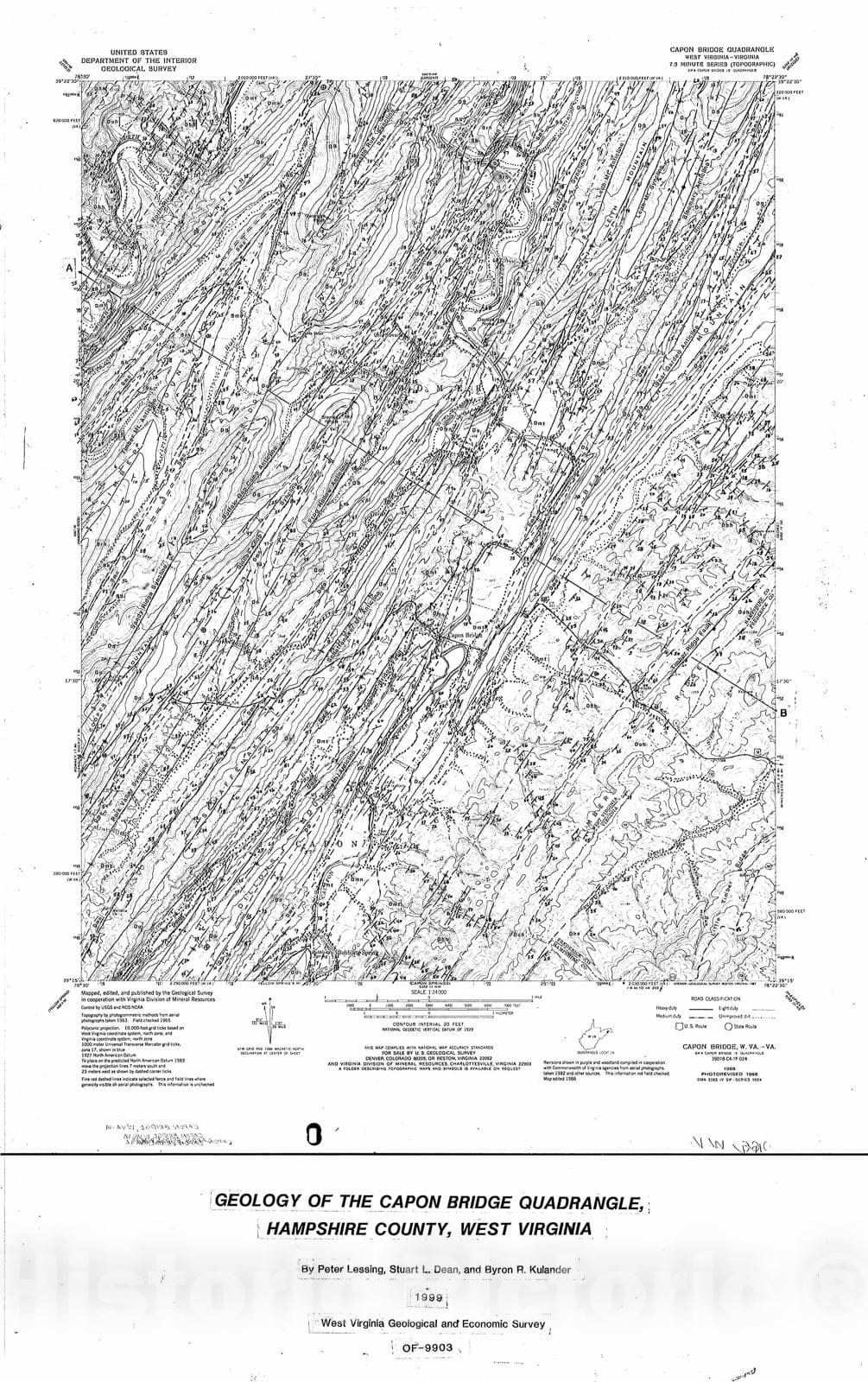 Map : Geology of the Capon Bridge Quadrangle, Hampshire County, WV, 1999 Cartography Wall Art :
