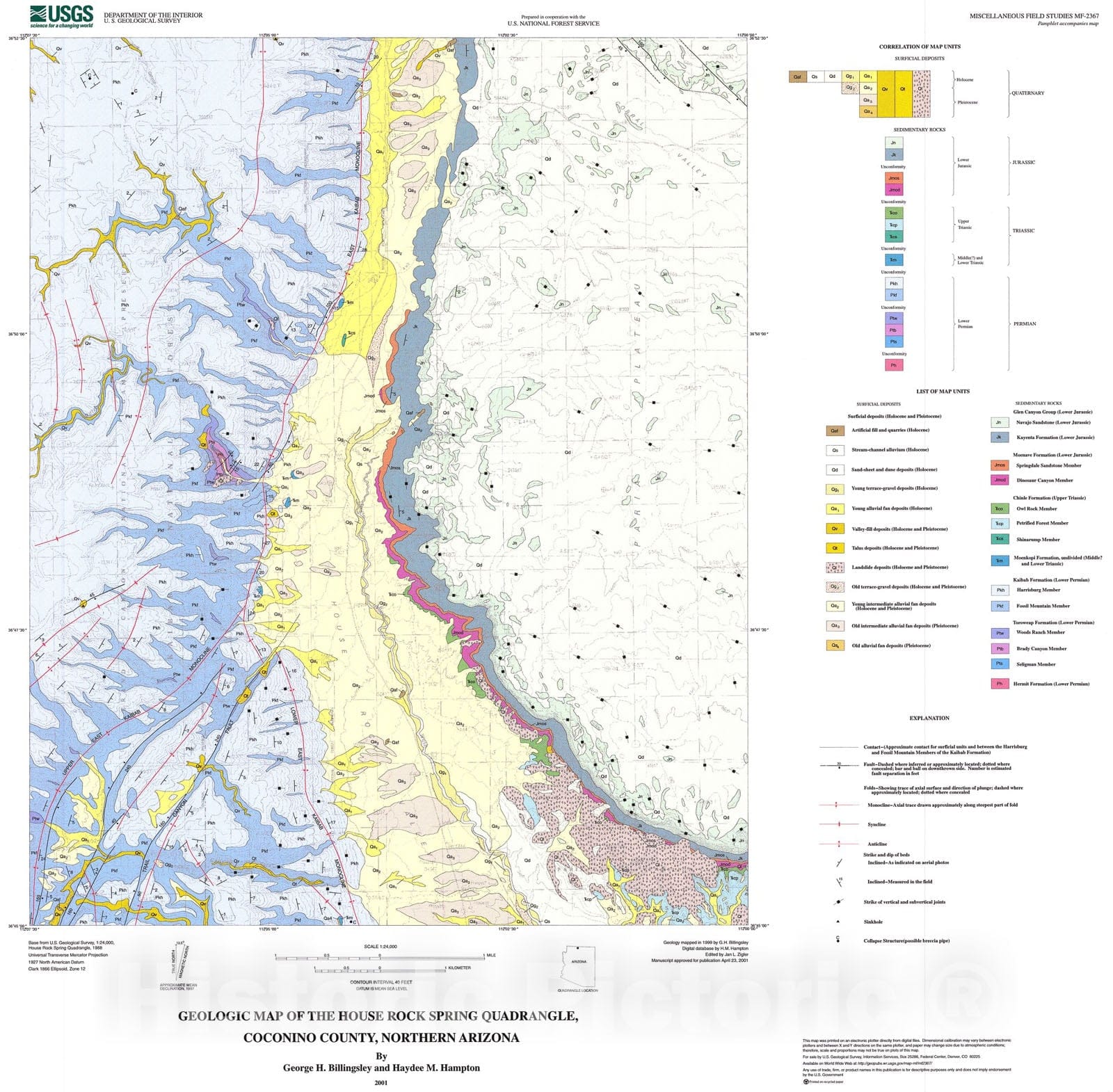 Map : Geologic map of the House Rock Spring Quadrangle, Coconino County, northern Arizona, 2001 Cartography Wall Art :