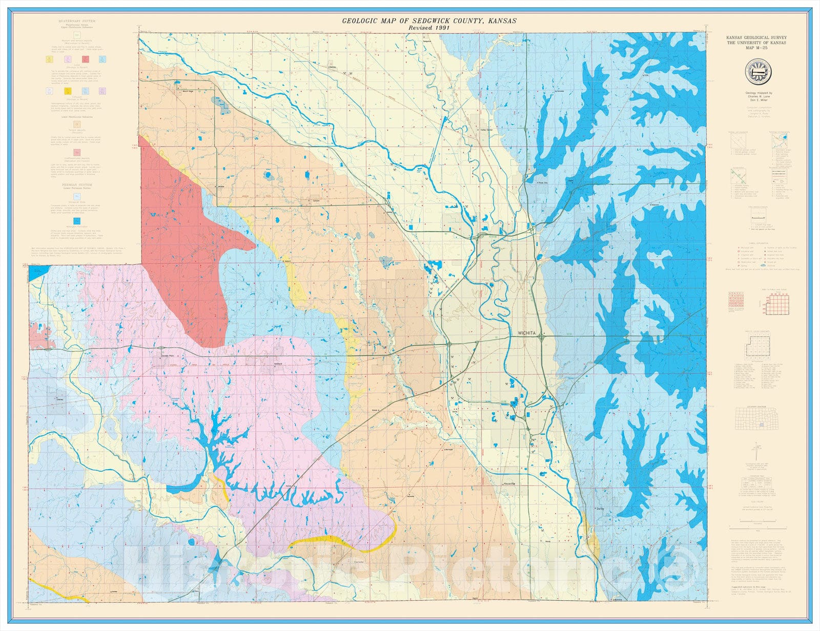 Map : Geologic Map of Sedgwick County, 1991 Cartography Wall Art :