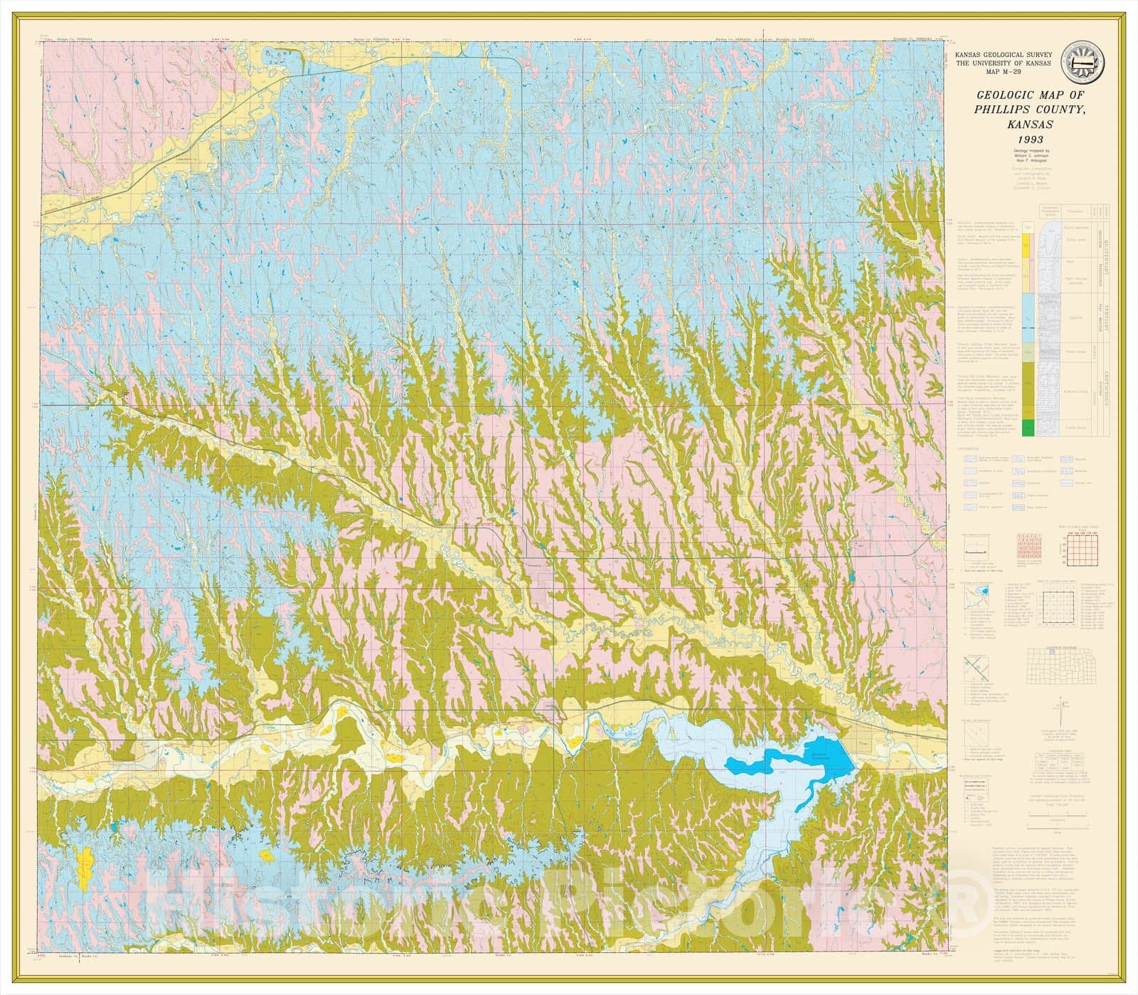 Map : Geologic Map of Phillips County, 1993 Cartography Wall Art :