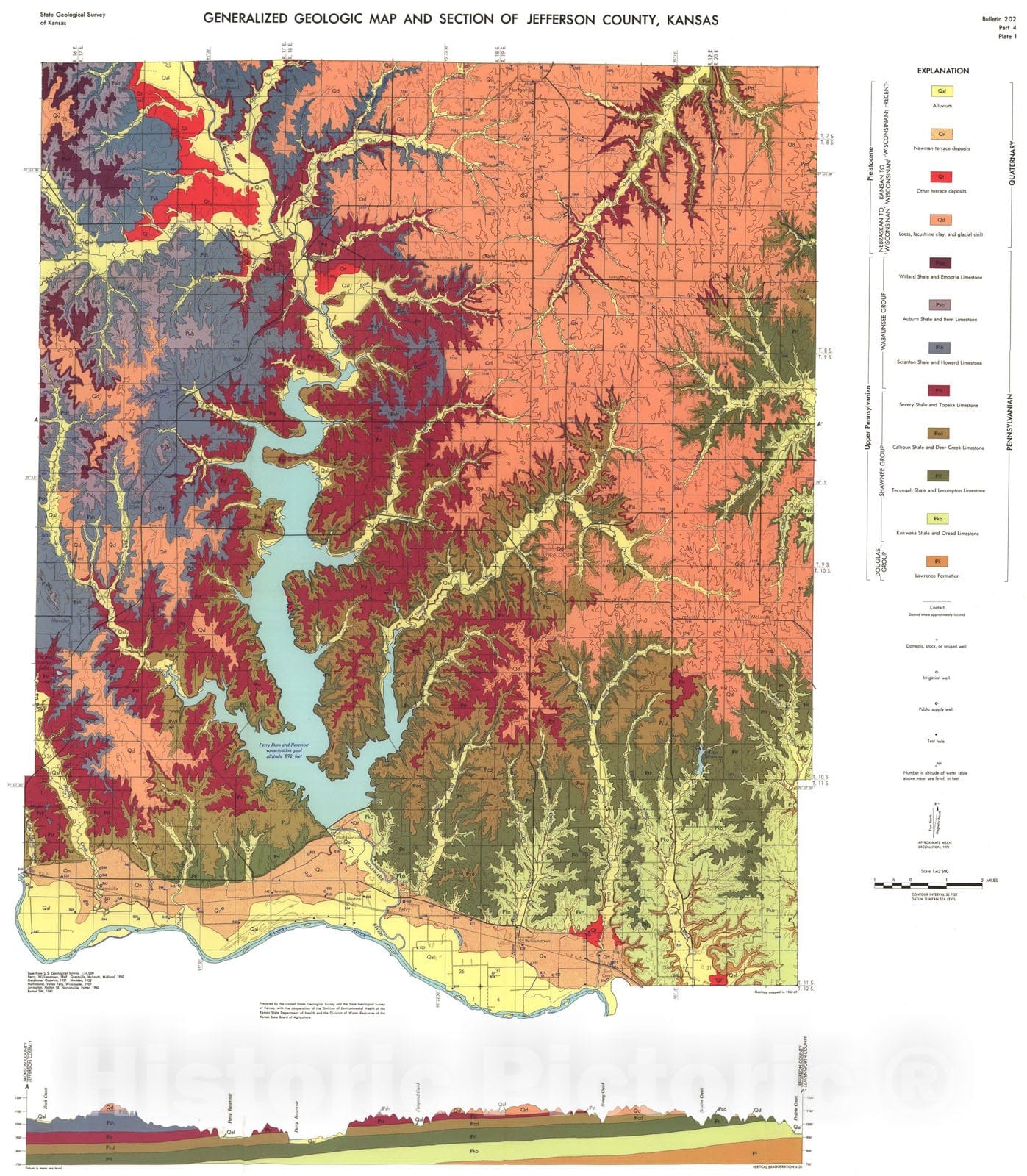 Map : Generalized geologic map and section of Jefferson County, Kansas, 1972 Cartography Wall Art :