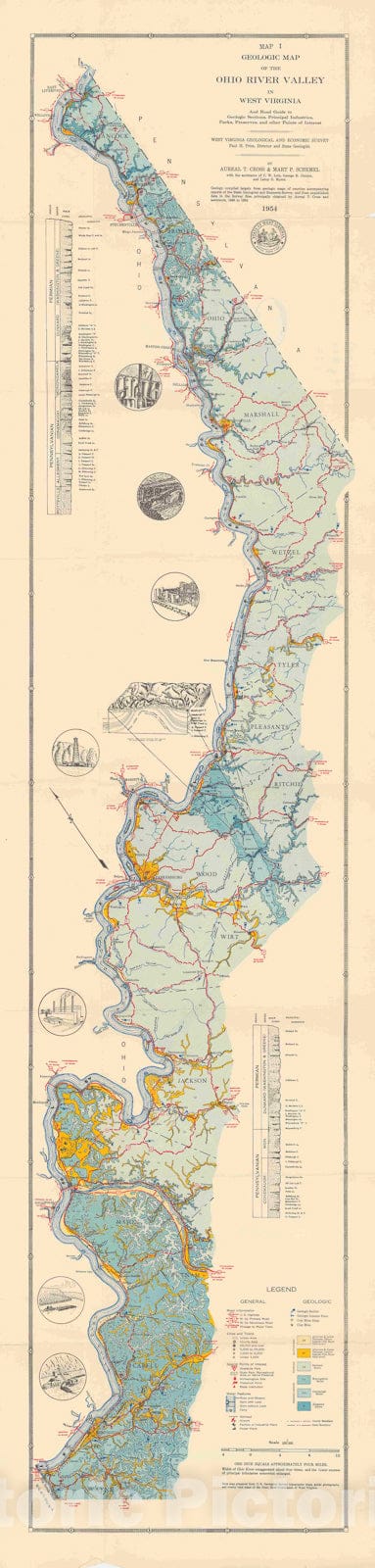 Map : Geology and economic resources of the Ohio River Valley in West Virginia, 1956 Cartography Wall Art :