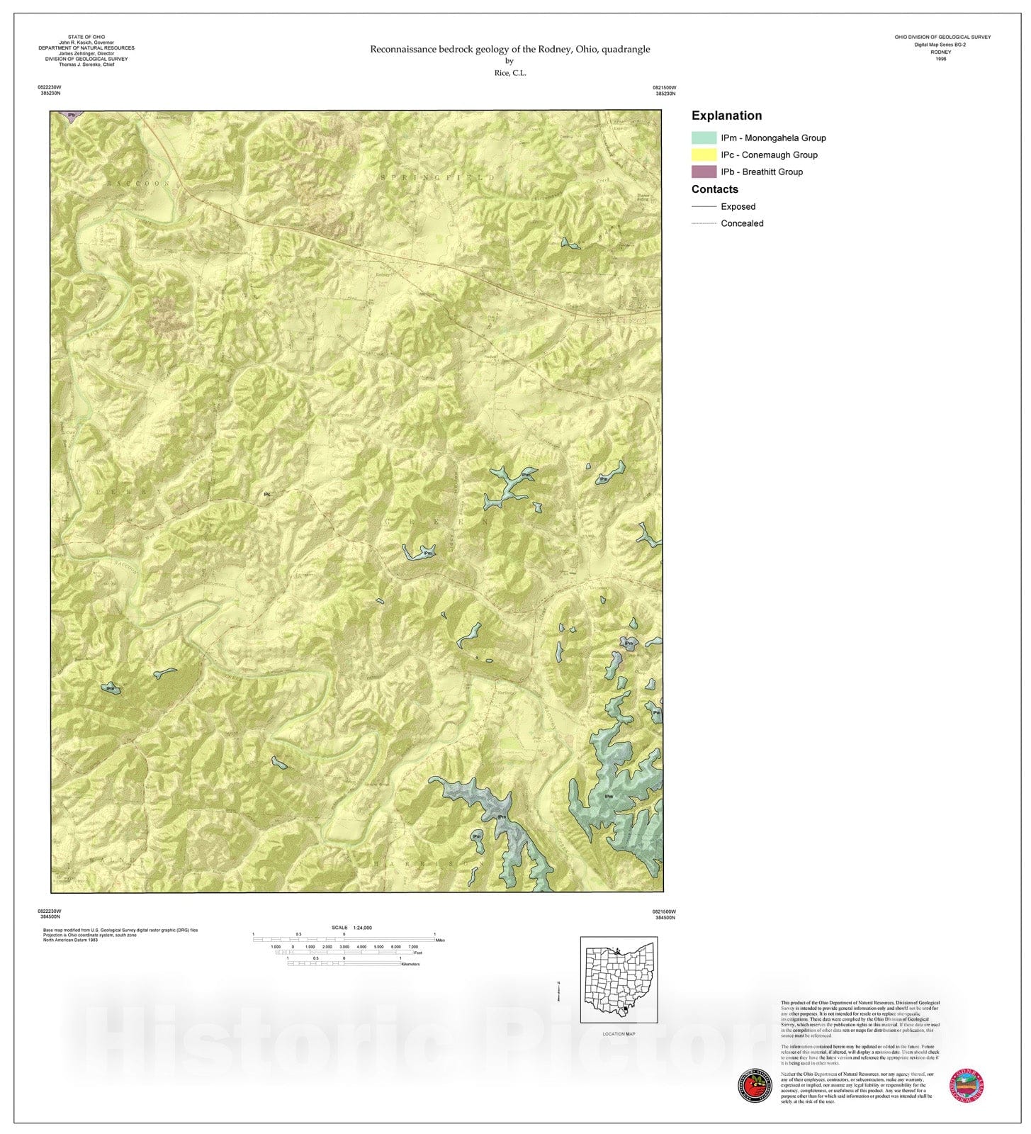 Map : Reconnaissance bedrock geology of the Rodney, Ohio, quadrangle, 1996 Cartography Wall Art :