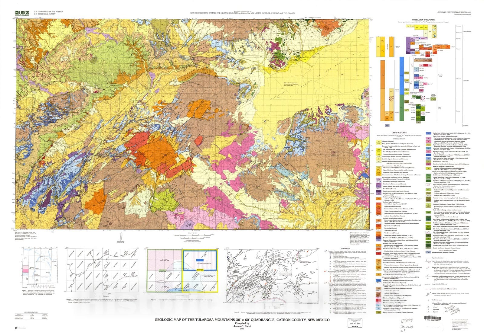 Map : Geologic map of the Tularosa Mountains 30' X 60' quadrangle, Catron County, New Mexico, 2001 Cartography Wall Art :
