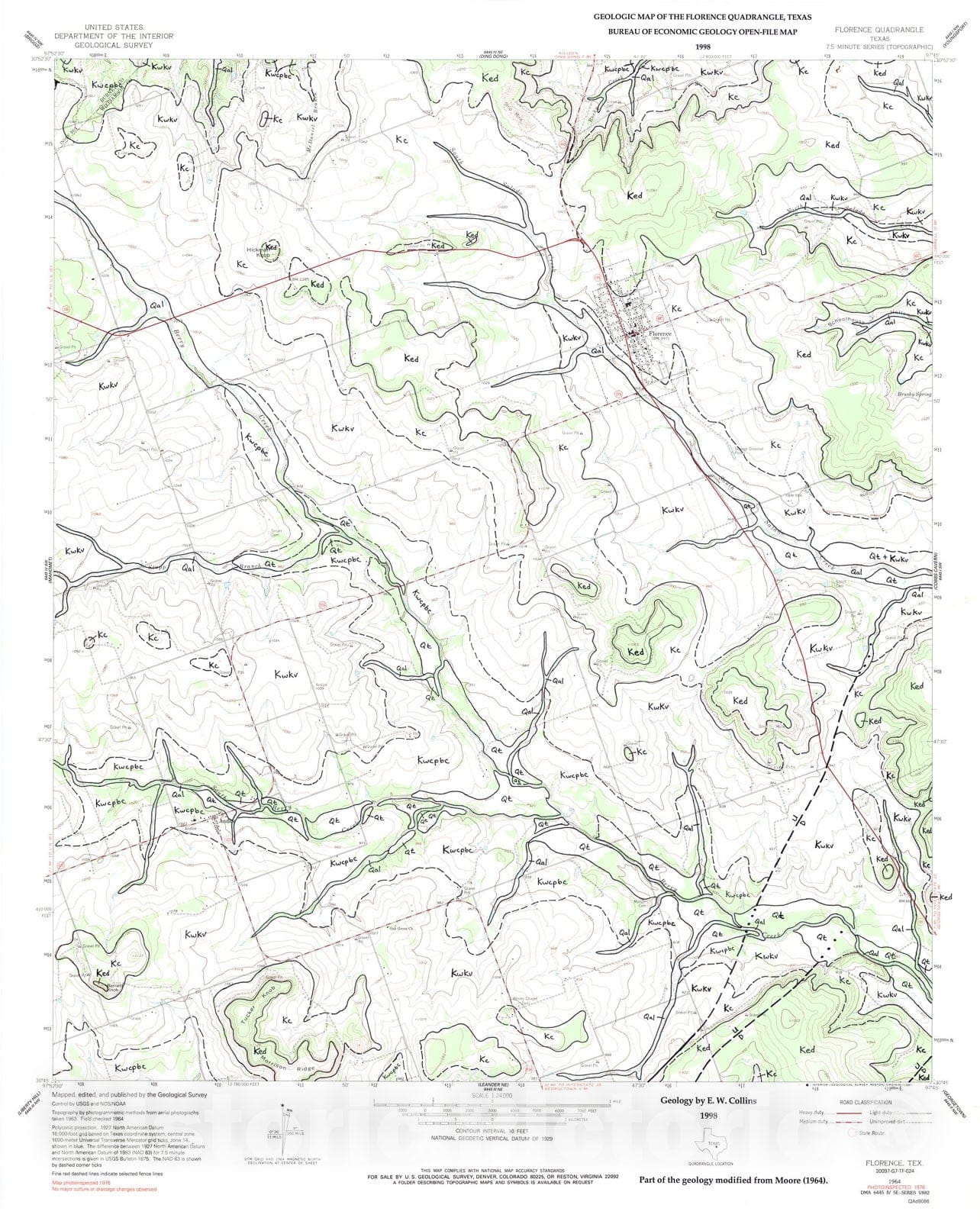 Map : Geologic map of the Florence quadrangle, Texas, 1998 Cartography Wall Art :
