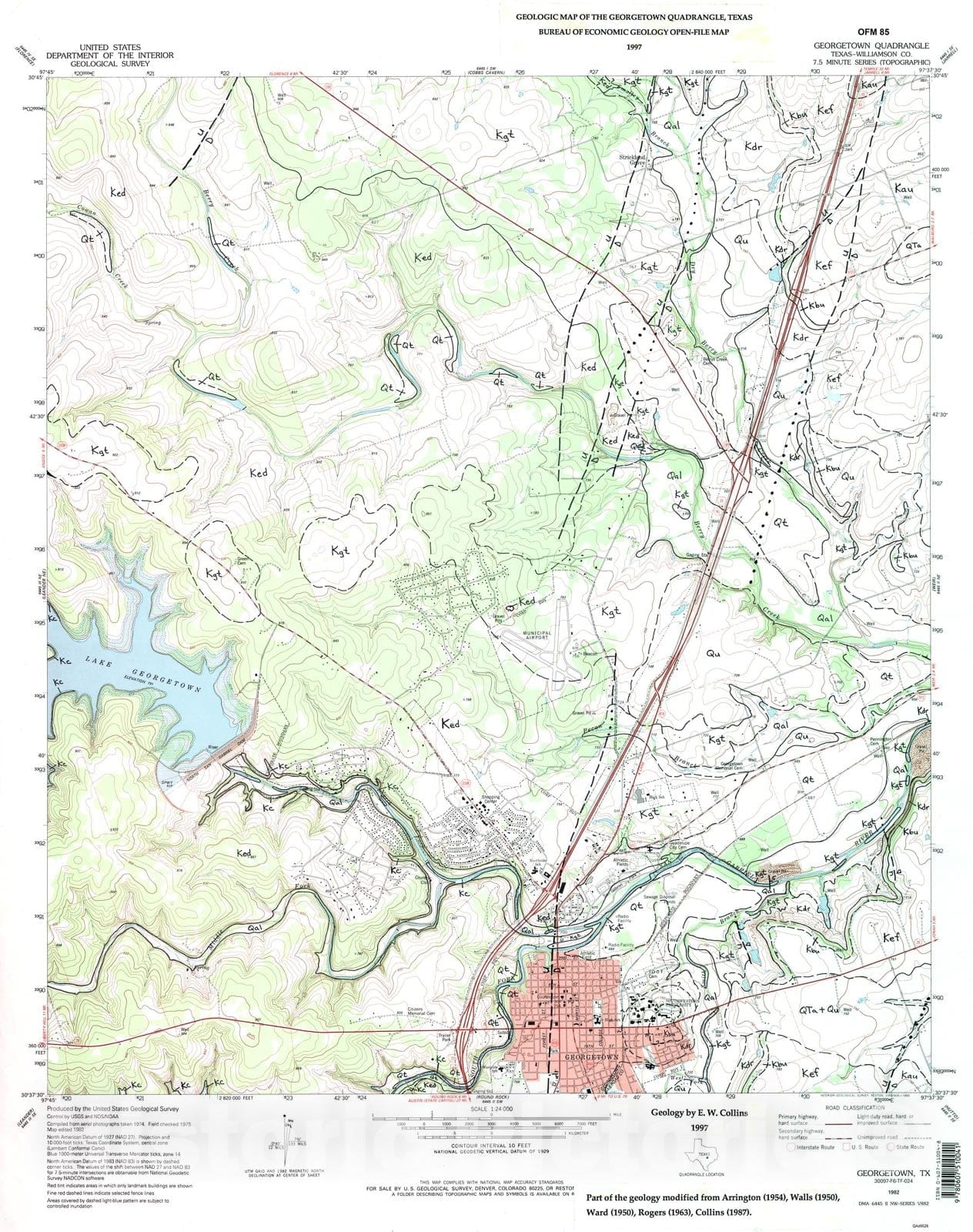 Map : Geologic map of the Georgetown quadrangle, Texas, 1997 Cartography Wall Art :