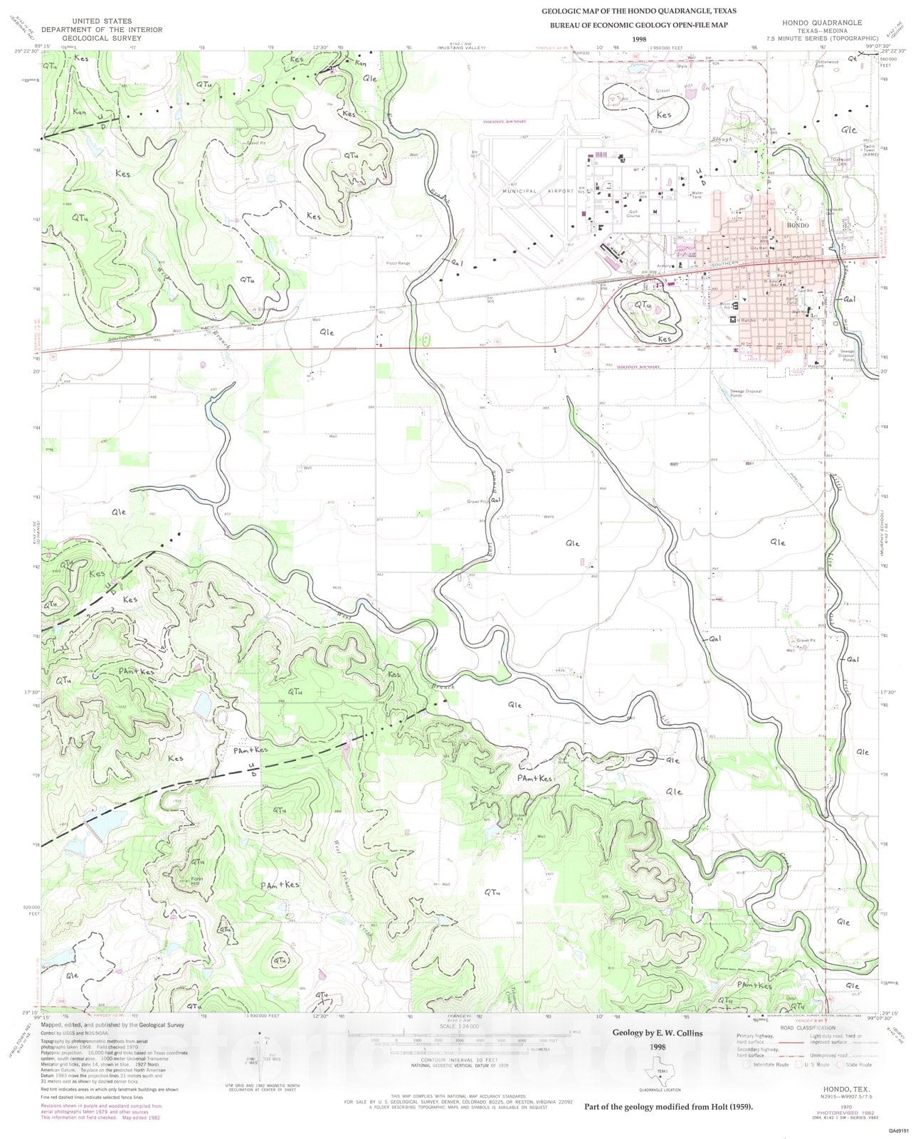 Map : Geologic map of the Hondo quadrangle, Texas, 1998 Cartography Wall Art :