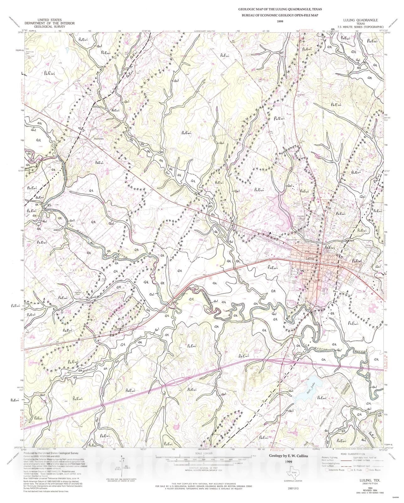 Map : Geologic map of the Luling quadrangle, Texas, 1999 Cartography Wall Art :