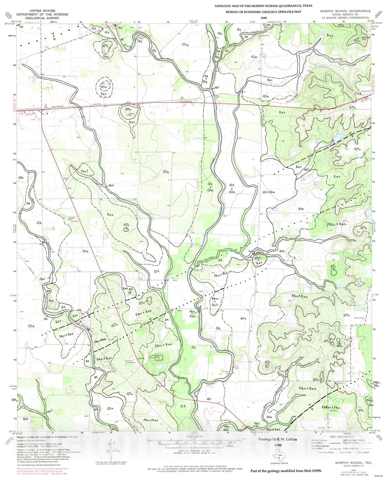 Map : Geologic map of the Murphy School quadrangle, Texas, 1998 Cartography Wall Art :