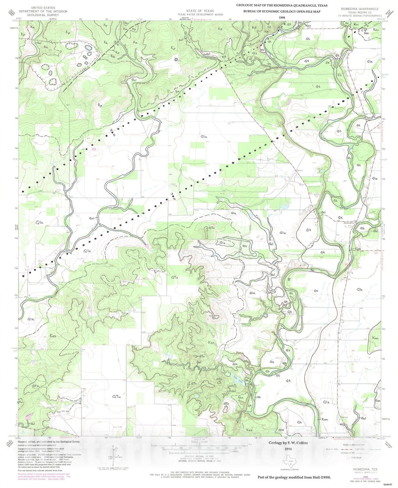 Map : Geologic map of the Rio Medina quadrangle, Texas, 1998 Cartography Wall Art :