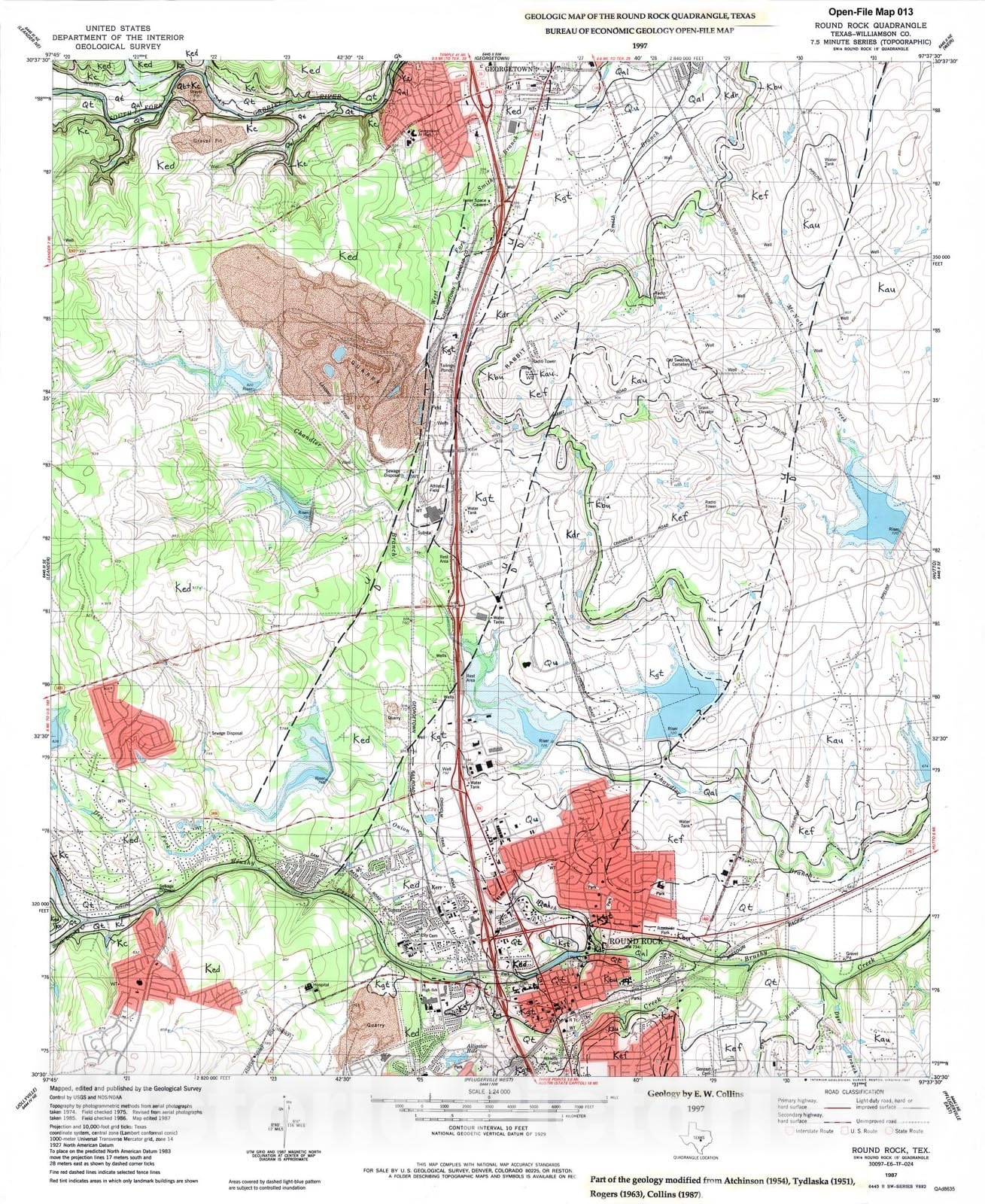 Map : Geologic map of the Round Rock quadrangle, Texas, 1997 Cartography Wall Art :