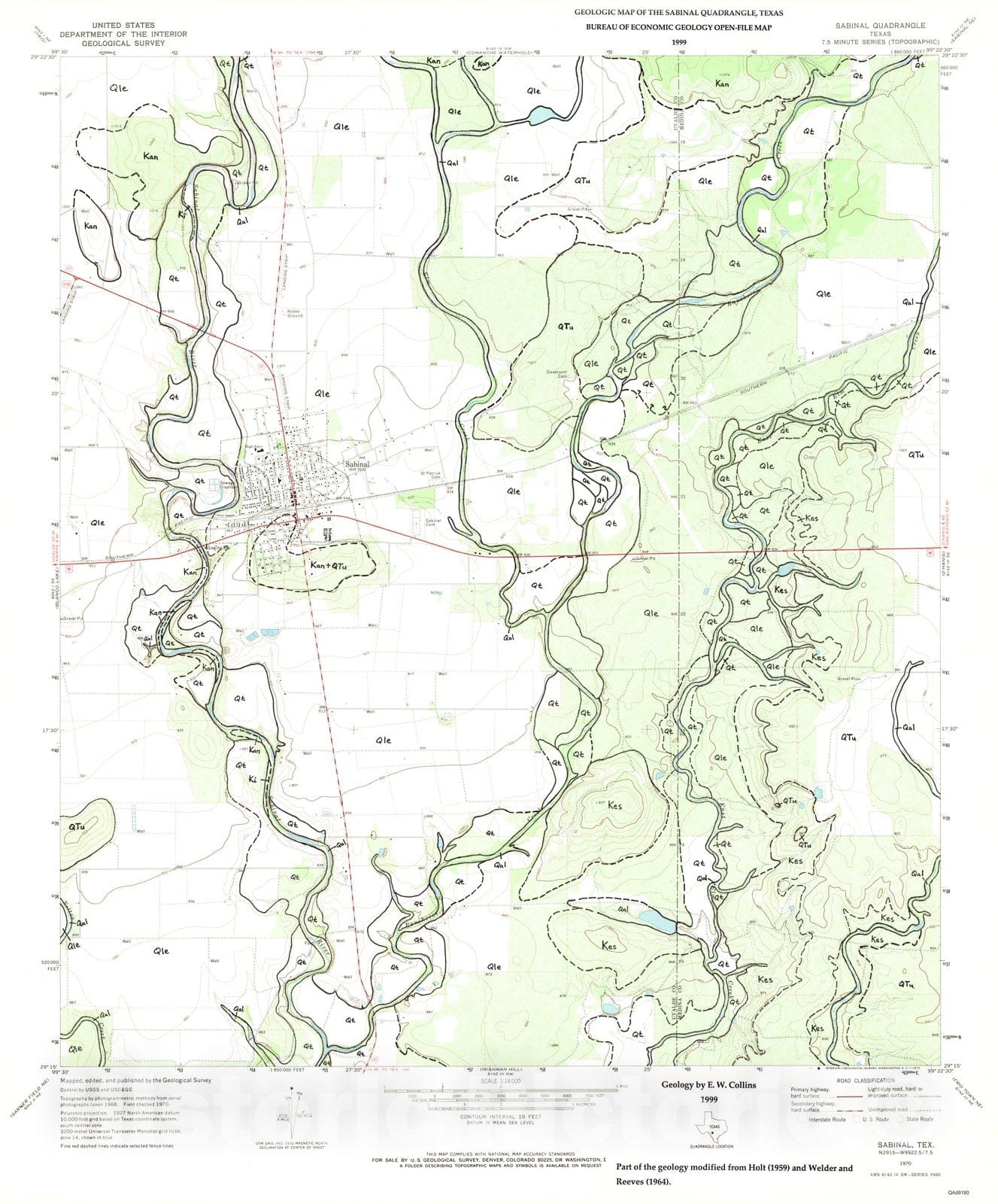 Map : Geologic map of the Sabinal quadrangle, Texas, 1999 Cartography Wall Art :